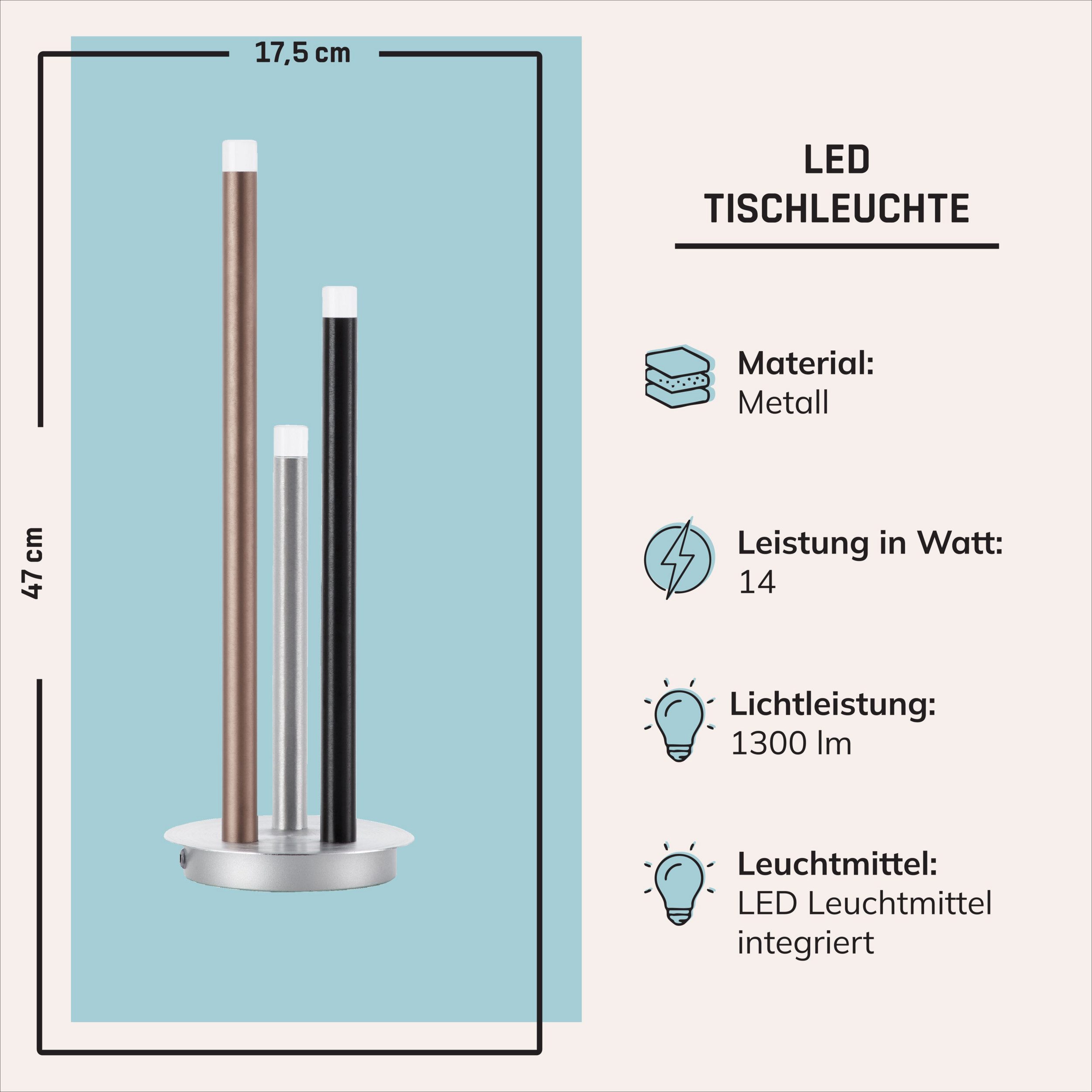 Lightbox Tischleuchte, LED fest integriert, Warmweiß, LED Tischlampe, 3 Stufen Schalter, 47 cm Höhe, Ø 18 cm, 14 W, 1300 lm