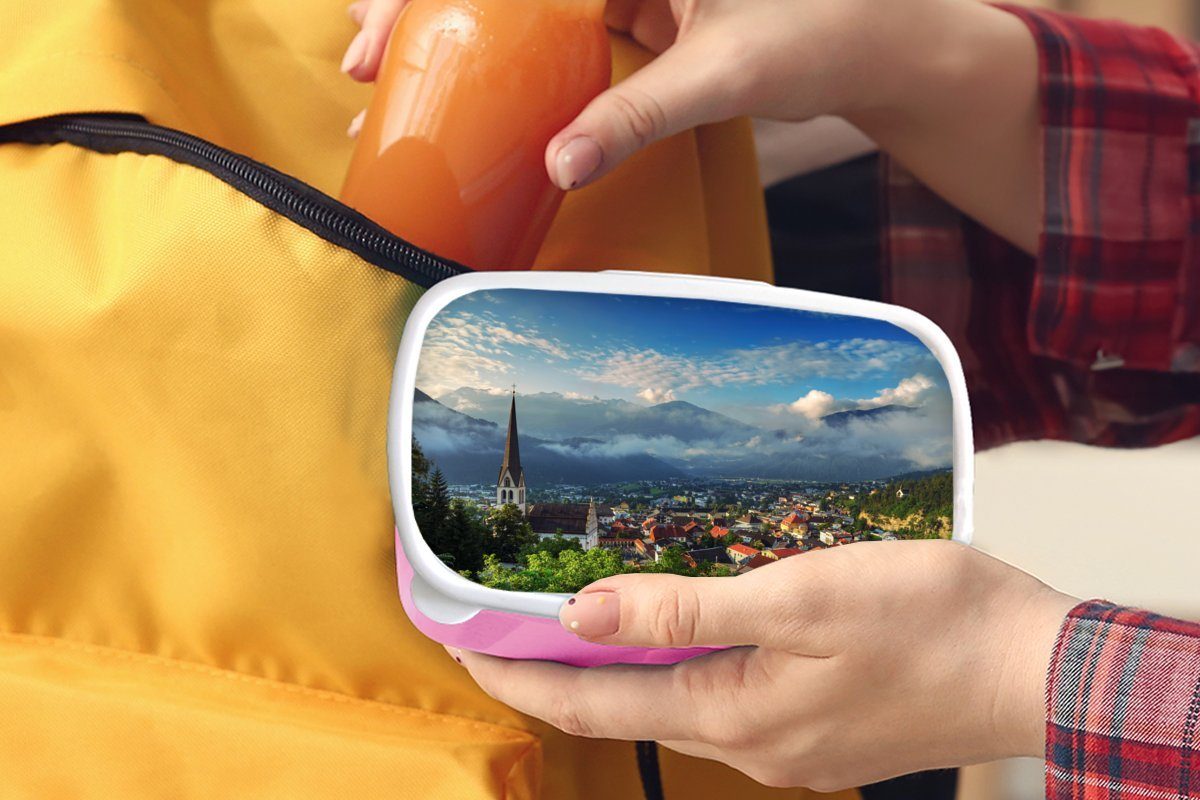 Tirol Kunststoff, Lunchbox Erwachsene, Wolken, Stadt - Brotbox - Kunststoff MuchoWow Kinder, (2-tlg), für Snackbox, Mädchen, Brotdose rosa
