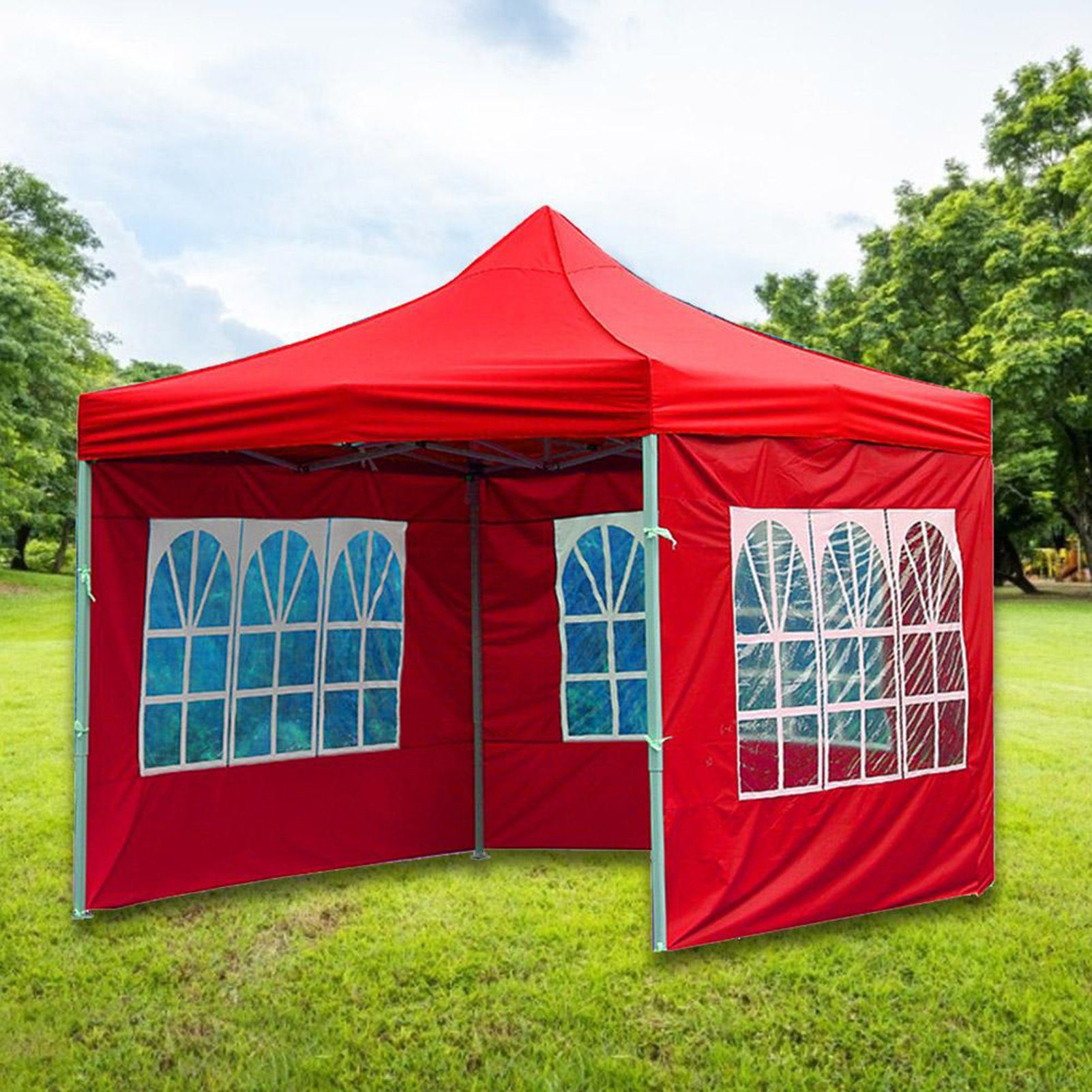 Rutaqian Tarp-Zelt Zelttuch Faltbar Wasserdicht Hat 3 Seiten und transparente Fenster, (Multifunktionaler Camping-Sonnenschutz aus Oxford-Stoff, Wind- und regensicheres Wickeltuch für Außenstallzelte), für Festival, Party, Marktstand, Flohmarkt und Campen rot