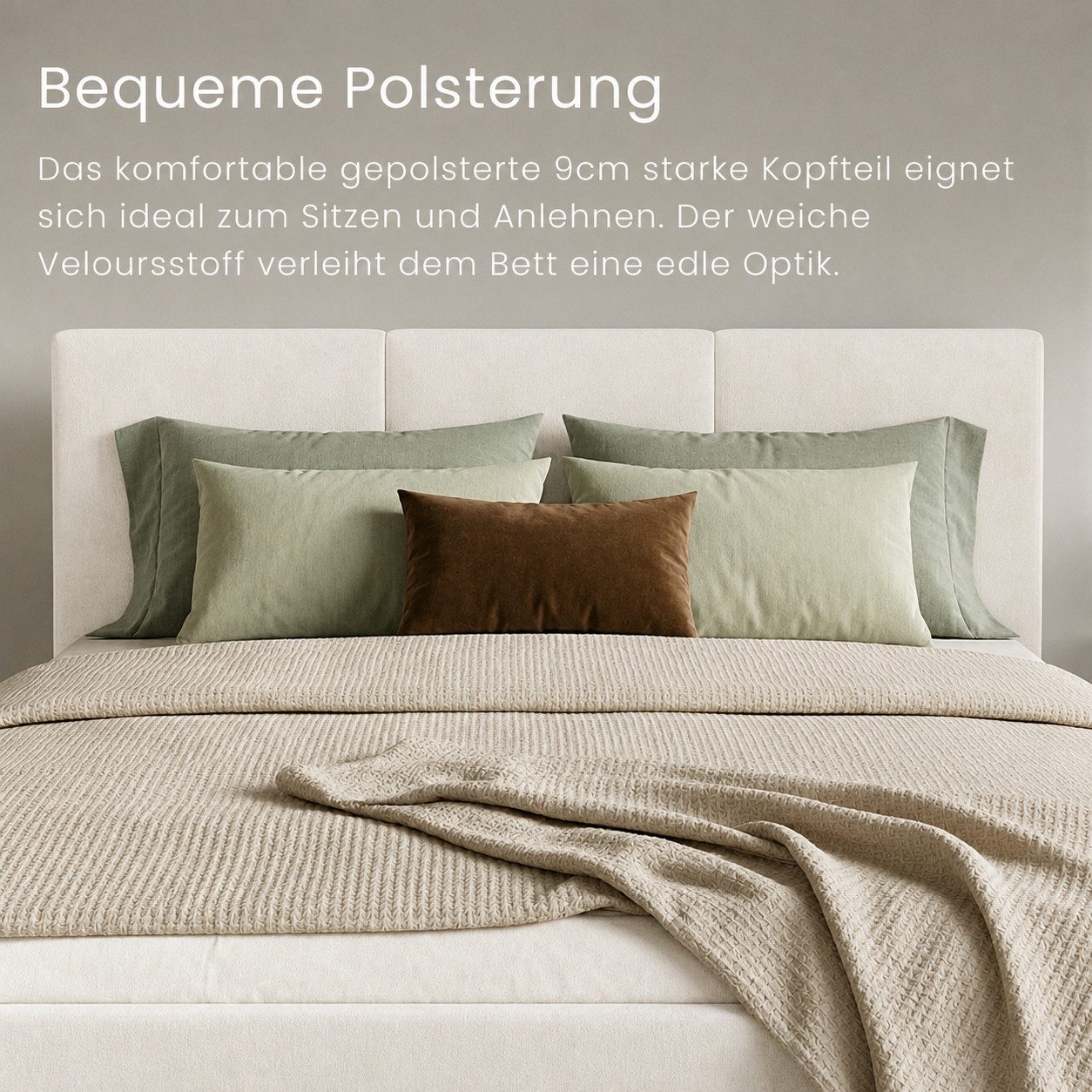 Home Collective Polsterbett Stauraumbett 120x200, 140x200, 160x200, 180x200 cm mit Kopfteil, 160×200 cm, mit Gasdruckfeder, Metallrahmen, Samtpolsterung, Beige – Bild 5 von 5