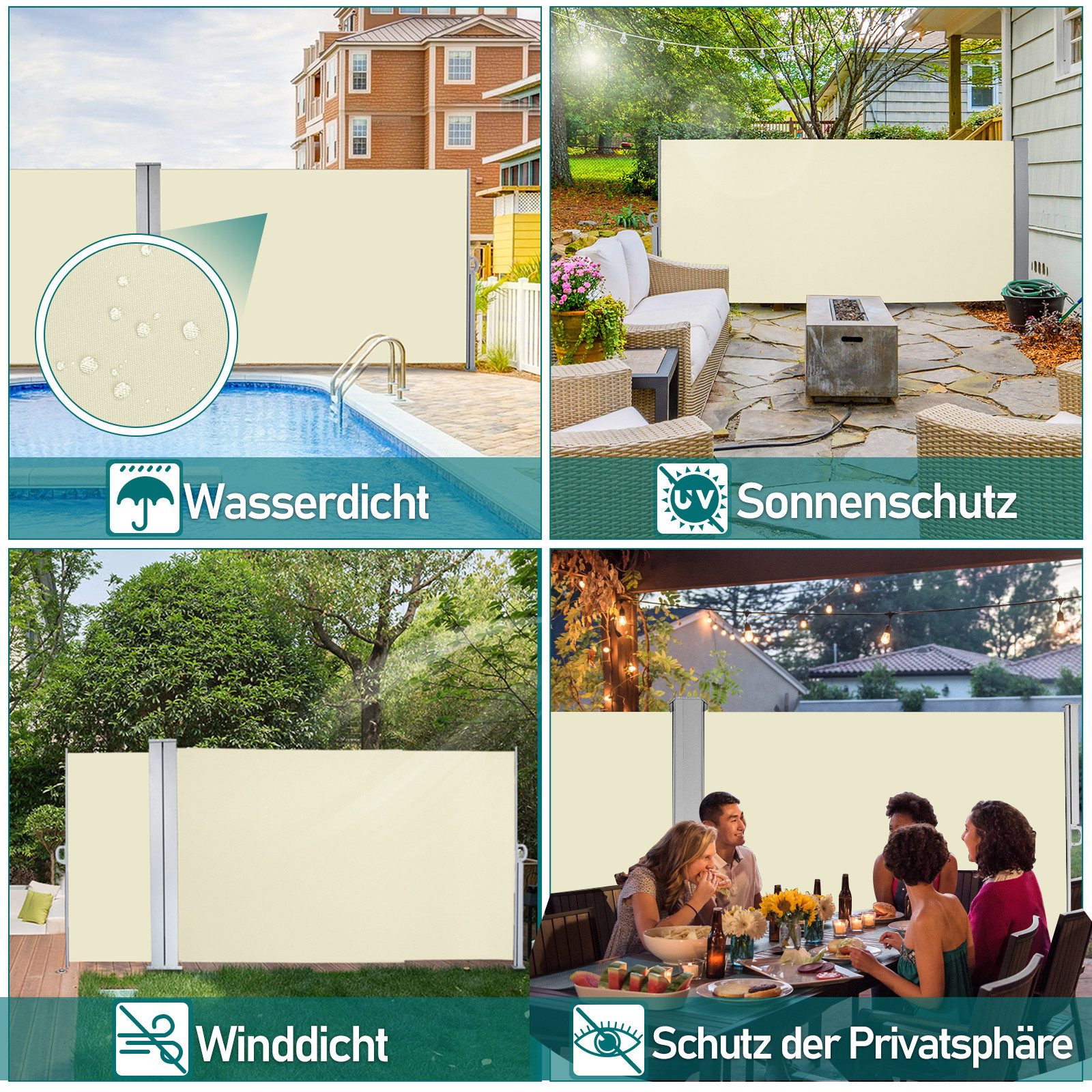 Clanmacy Seitenmarkise Sichtschutz Seitenmarkise Ausziehbar Aluminium Sonnenschutz Windschutz