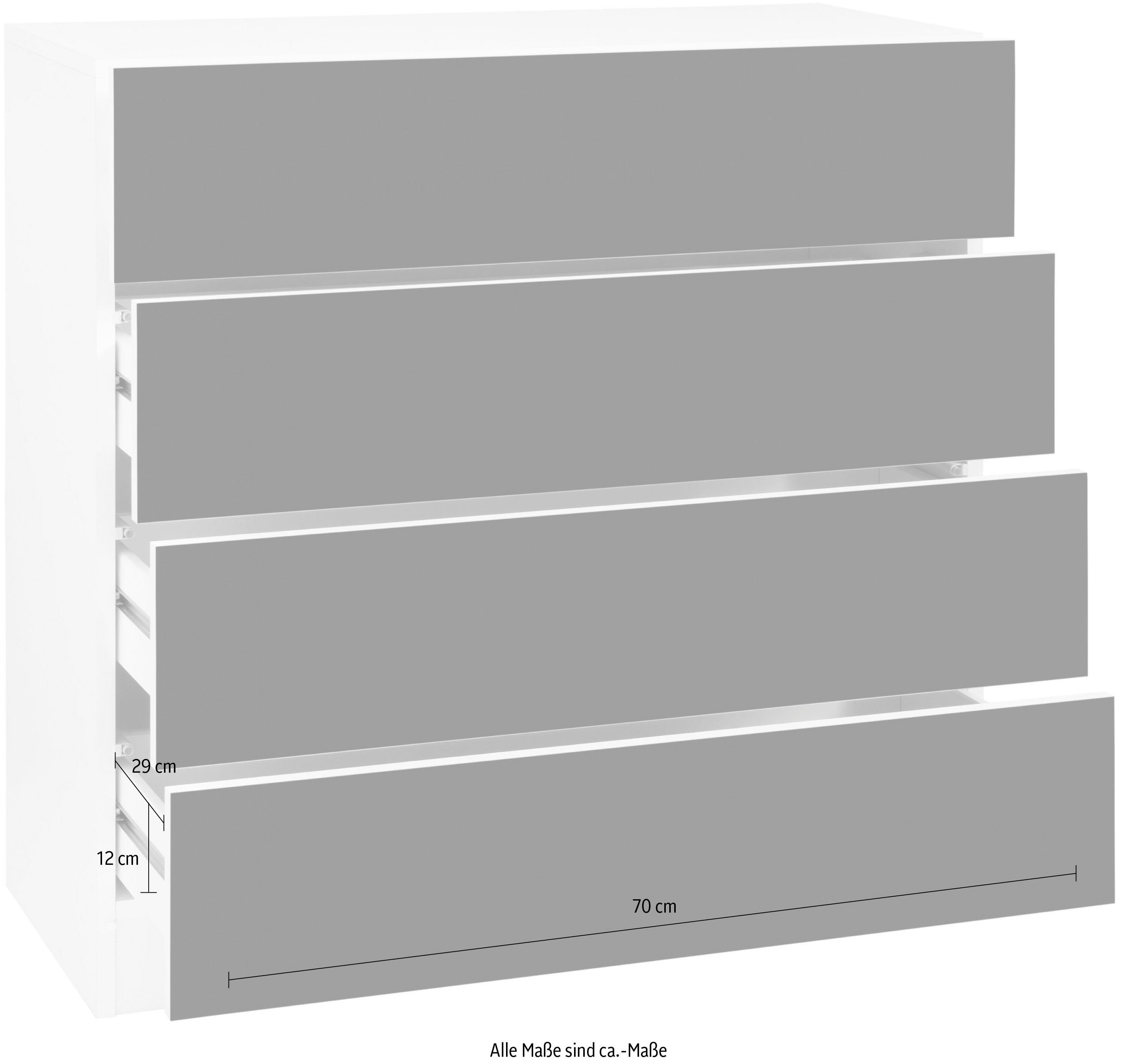 borchardt Möbel Kommode Vaasa, Kommode mit 4 Schubkästen auf Kugelführungen, Breite 76 cm