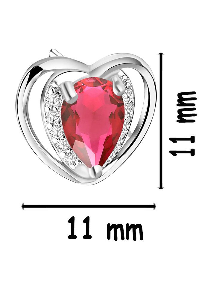 Limana Paar Ohrstecker Ohrringe 925 Silber Herz rot Schmuck für Damen Frauen Freundin (inkl. Schmuckbox), Geschenk Valentinstag Jahrestag Weihnachten Geburtstag Muttertag