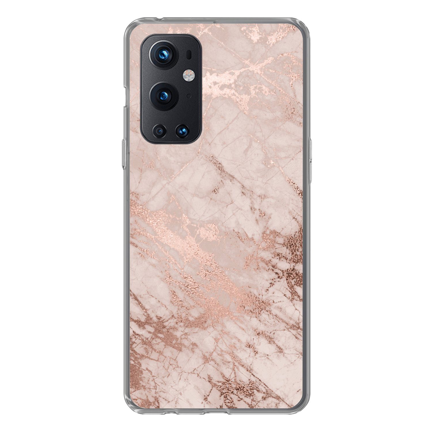 MuchoWow Handyhülle für OnePlus 9 Pro Marmor - Rosa - Luxus - Marmoroptik - Glitzer - Desi, Phone Case, Silikon, Schutzhülle Dünn