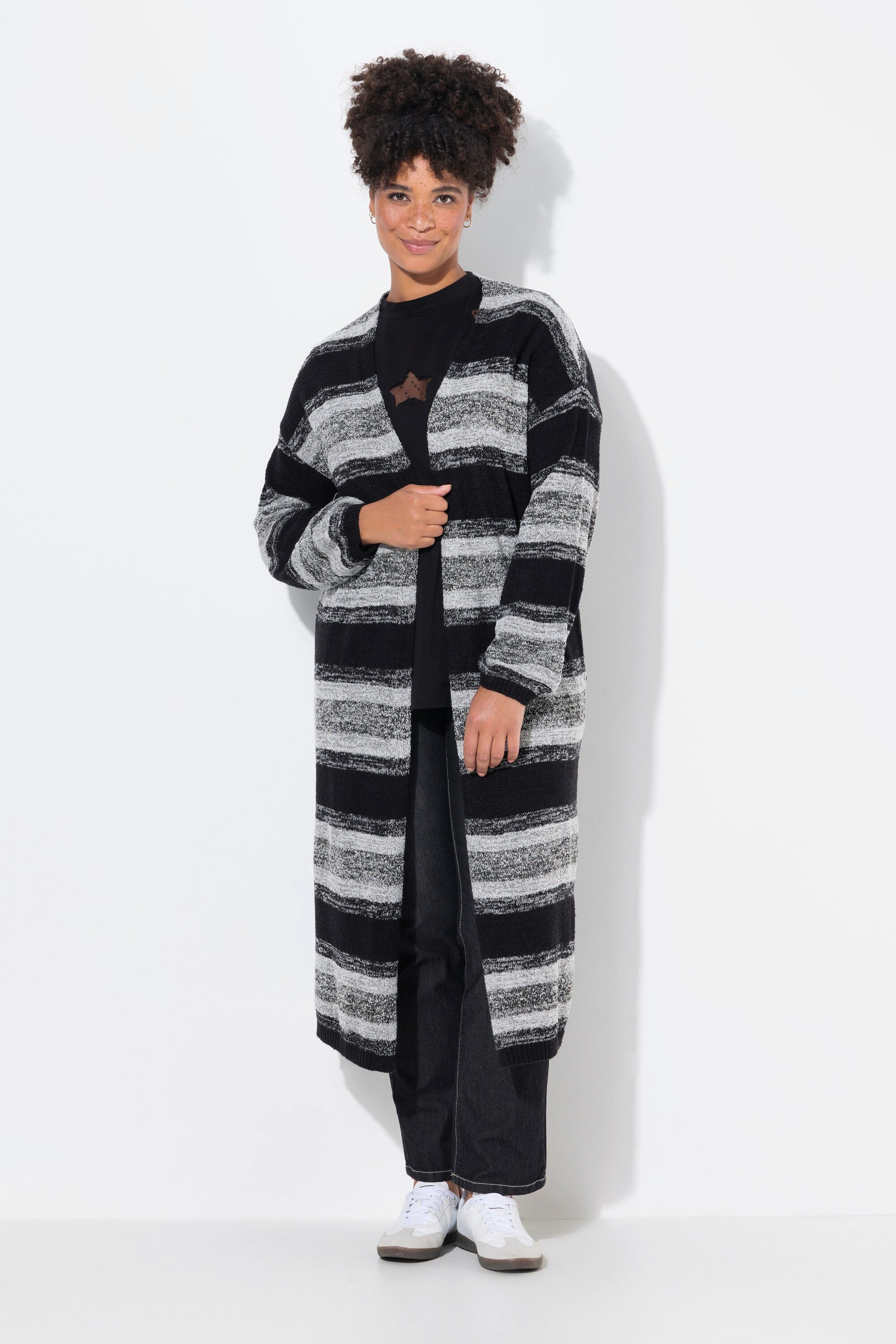 Janet & Joyce Strickjacke Strickjacke extra lang offene Form Blockstreifen