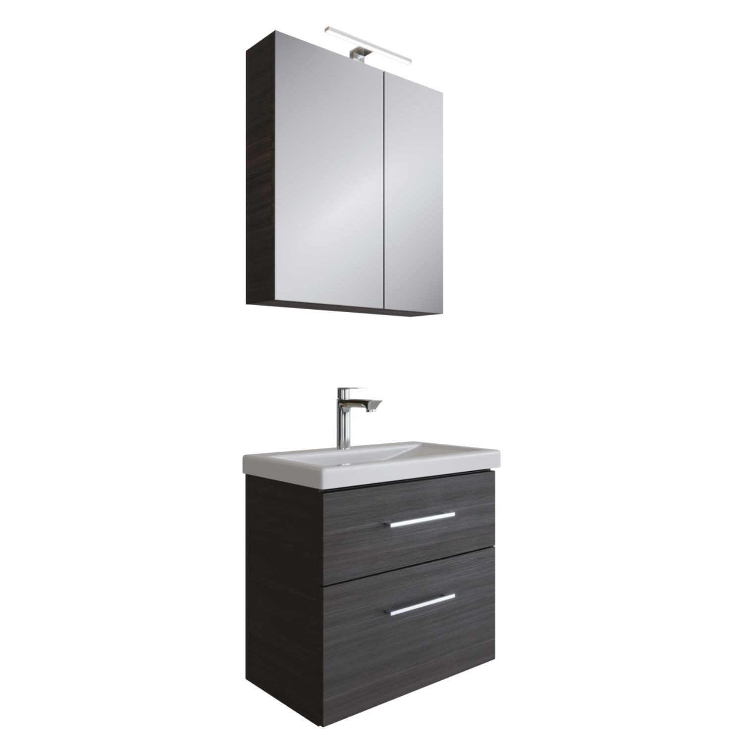 Planetmöbel Badmöbel-Set Badmöbel-Set mit Spiegelschrank 63cm, (Waschbeckenunterschrank, 3-St., Spiegelschrank Bad mit Beleuchtung)