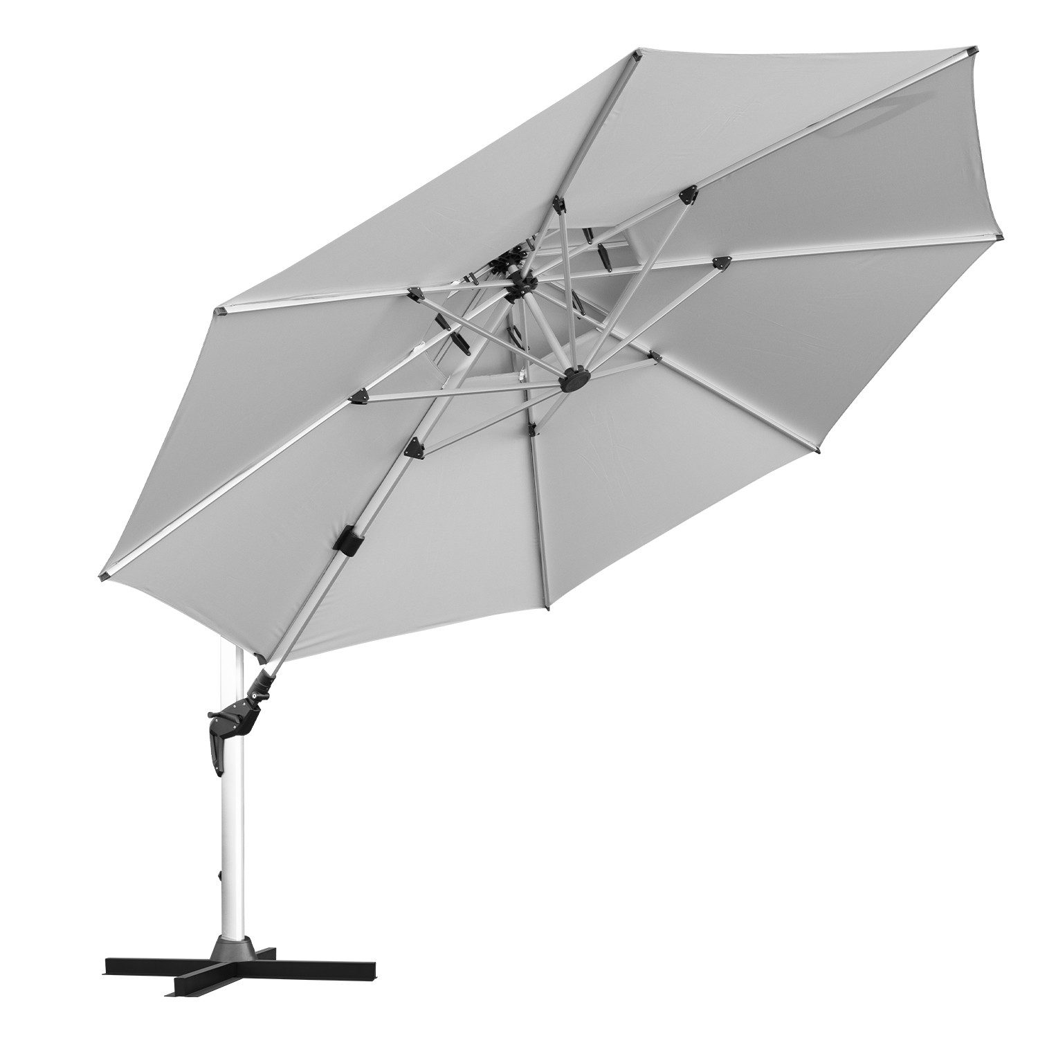 anndora Ampelschirm Sonnenschirm 4 Meter rund mit Aluminiumgestell, Kurbelöffnung - doppeltes Winddach - Streben und Gestell aus Aluminium