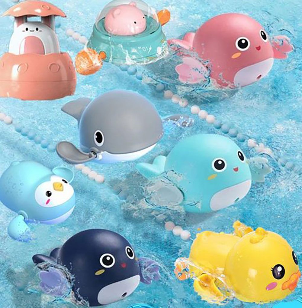 Fivejoy Badespielzeug 8 Stück Badewannenspielzeug,Delfine Ente Dusche Badespielzeug (8-tlg), für Baby Kinder, Wasserspielzeug Badewanne Geschenke für 3 + Jahre