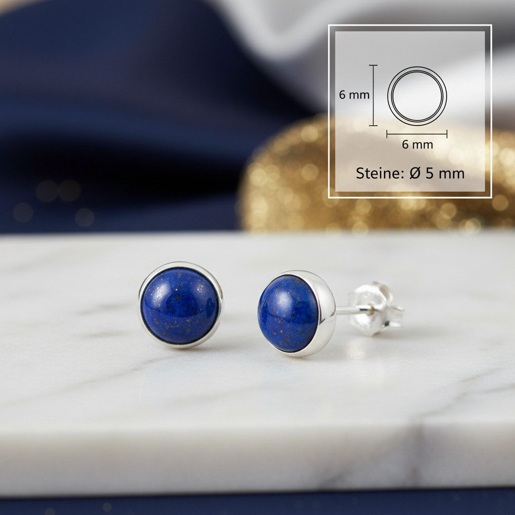 mantraroma Paar Ohrstecker SAMA rund klein aus 925 Silber mit Lapis Lazuli günstig online kaufen