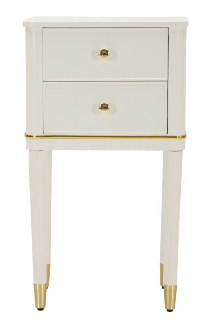 Natur24 Nachtkonsole Camille Nachttisch 40 x 71 x 30 cm MDF Pinie Eisen Weiß Gold