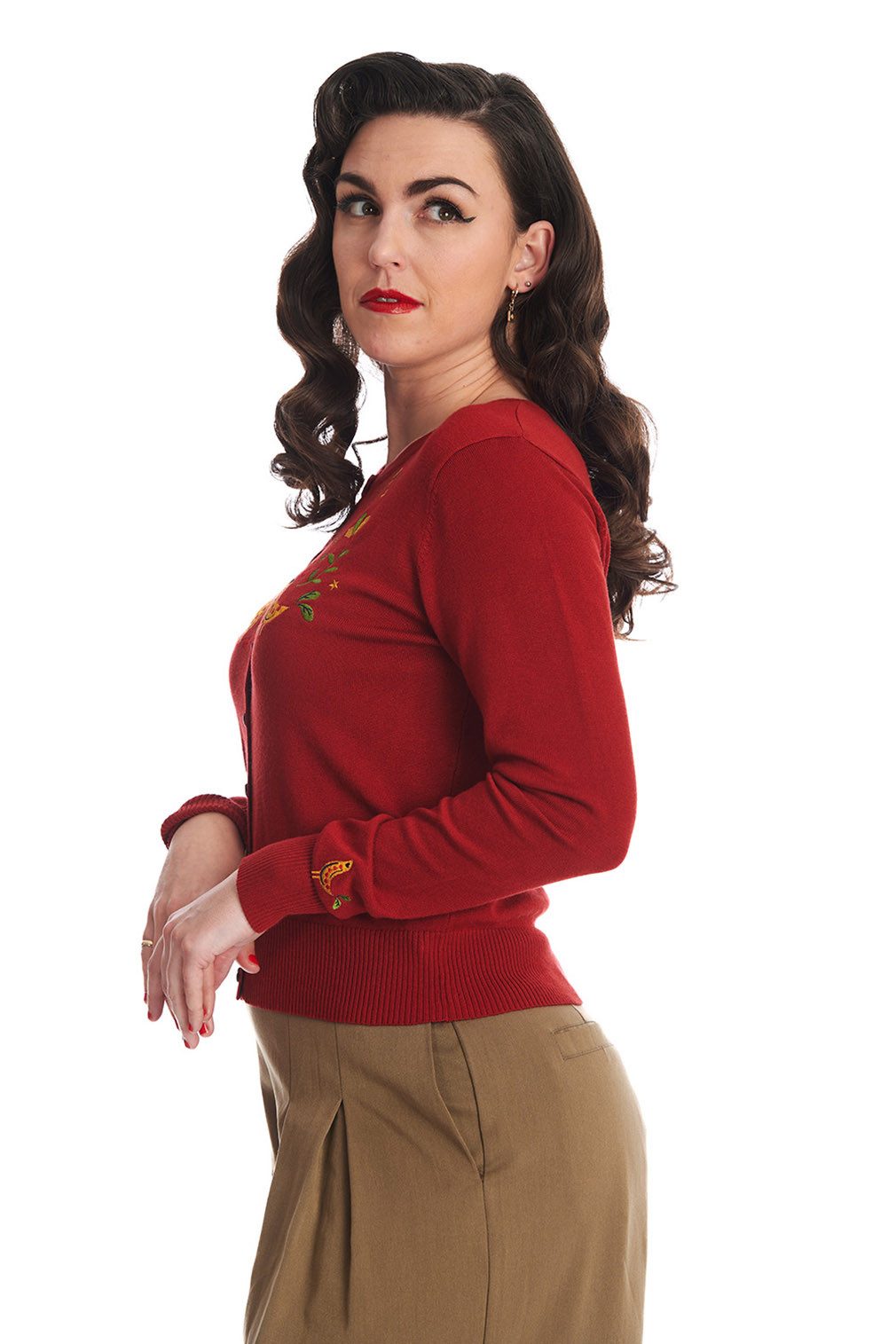 Banned Strickjacke Heritage Birdy Cardigan Rot Rockabilly Vintage Cardigan günstig online kaufen