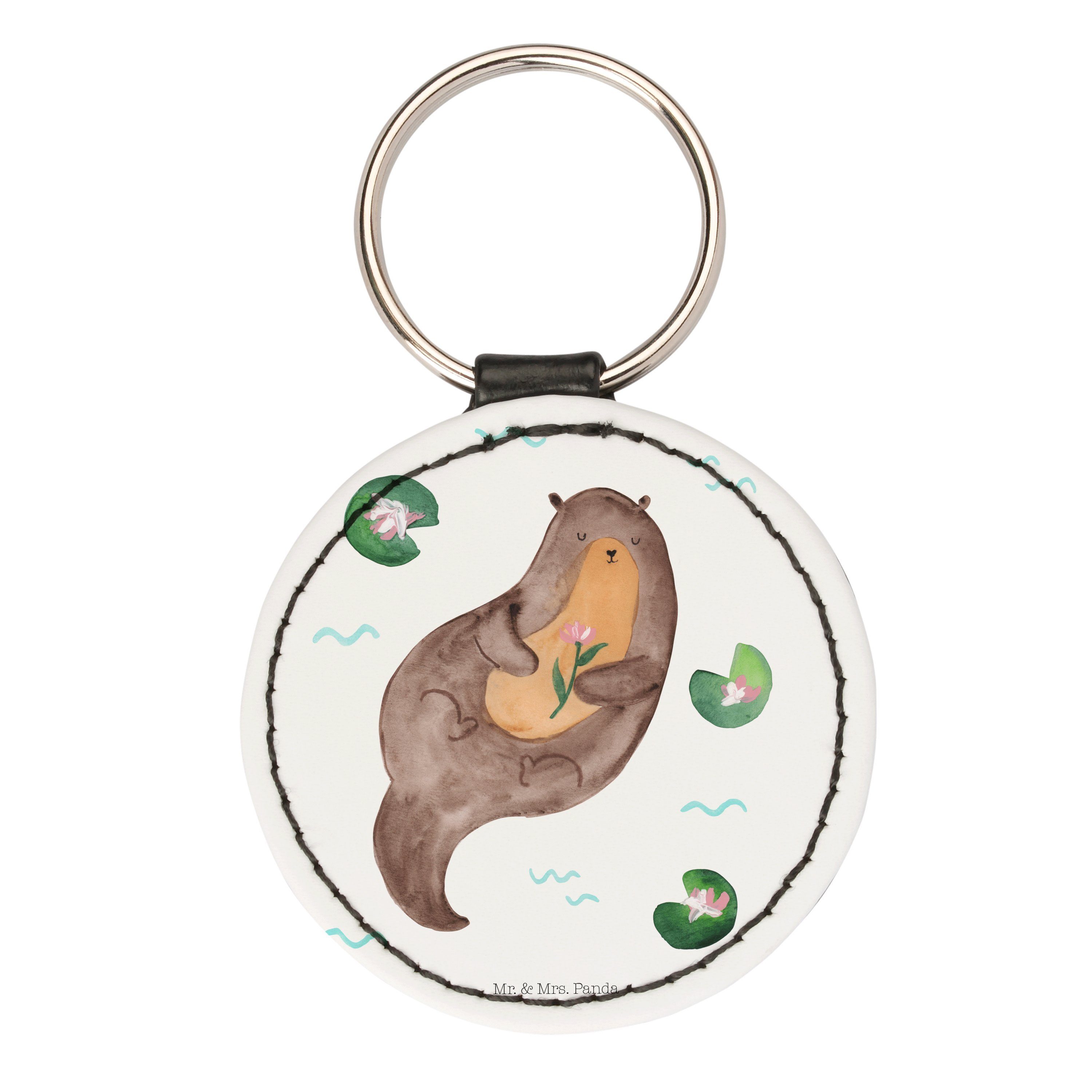 Mr. & Mrs. Panda Schlüsselanhänger Otter mit Seerose - Weiß - Geschenk, Seeotter, Taschenanhänger, Fisch (1-tlg)