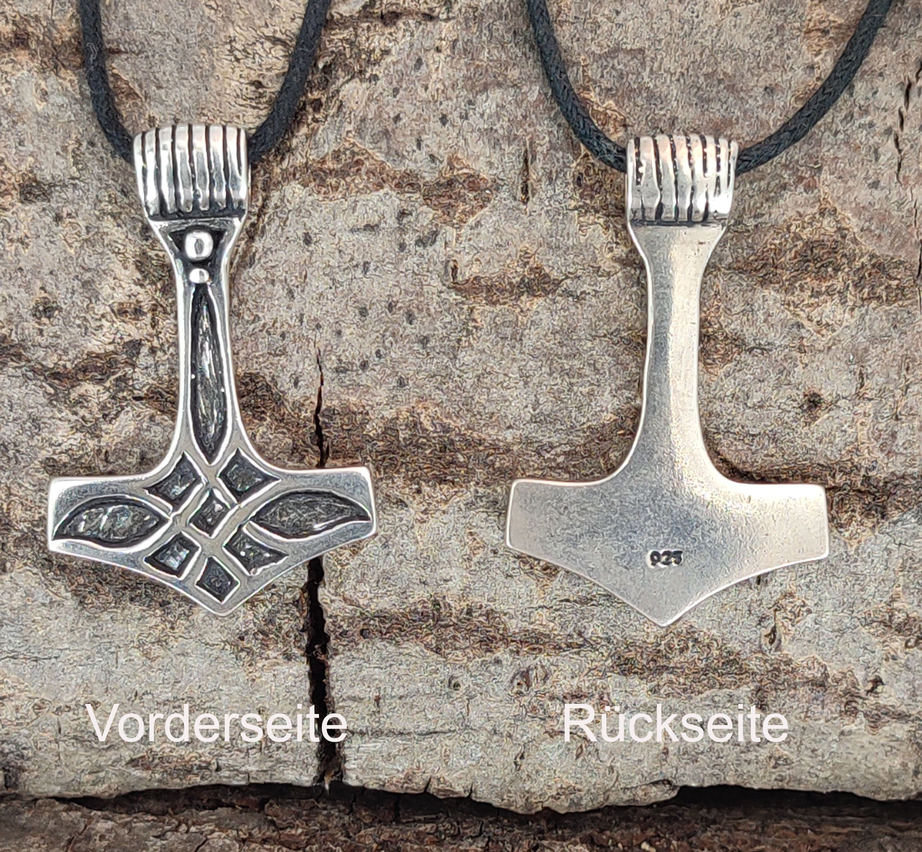 925 Thor Odin Mjöllnir Silber of Kiss Anhänger Kettenanhänger Thorshammer Thorhammer Leather