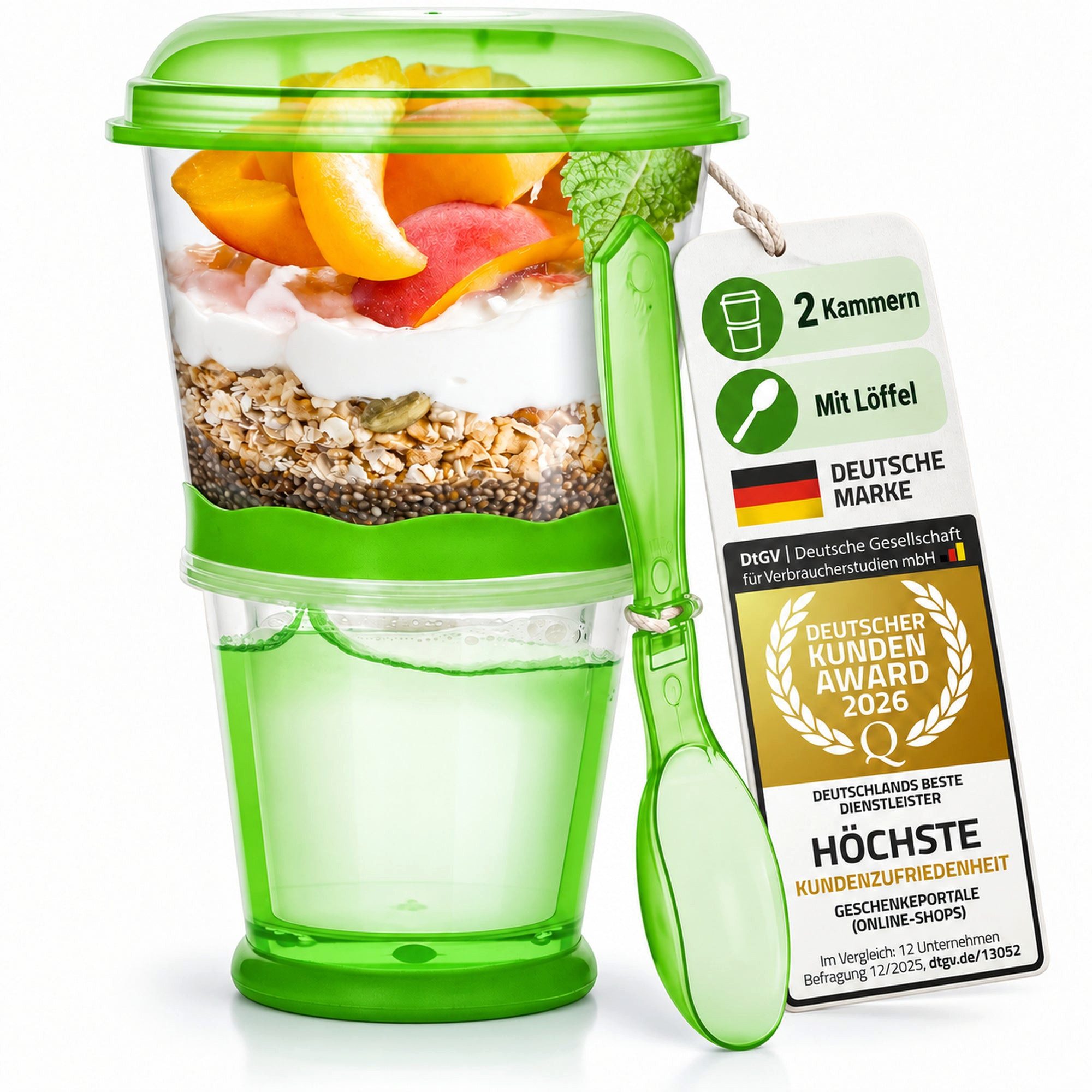Goods+Gadgets Aufbewahrungsbecher GOODS+GADGETS Müsli To-Go Becher 2in1 mit Kühlfach & Klapp-Löffel, (Milchkühlfach & Klapp-Löffel), Joghurt 2-Go Reise-Becher