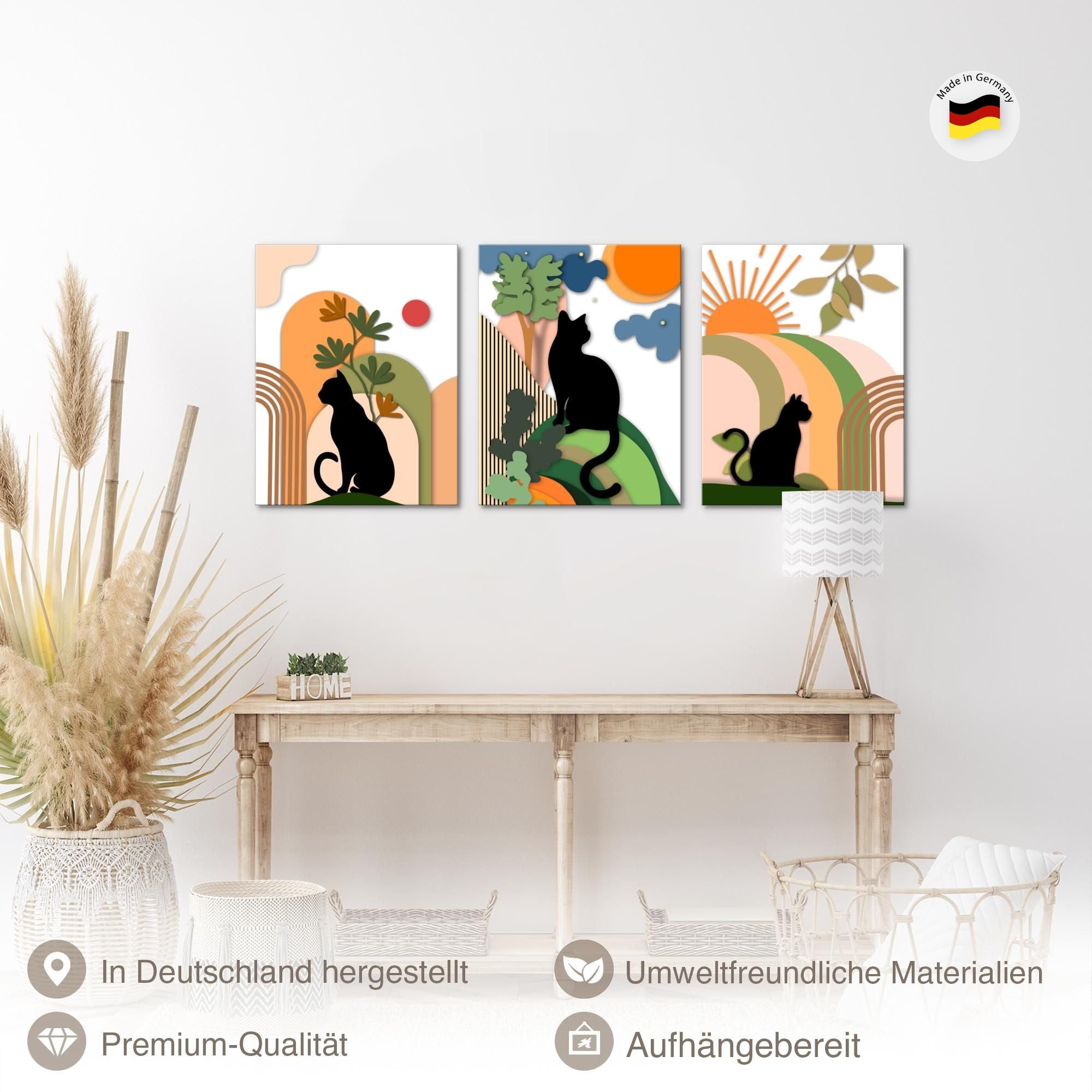 Novart Wandbild Katzen Abstrakt Modern Deko Bilder Beige Orange Wohnzimmer, Katzen – Bild 2 von 5