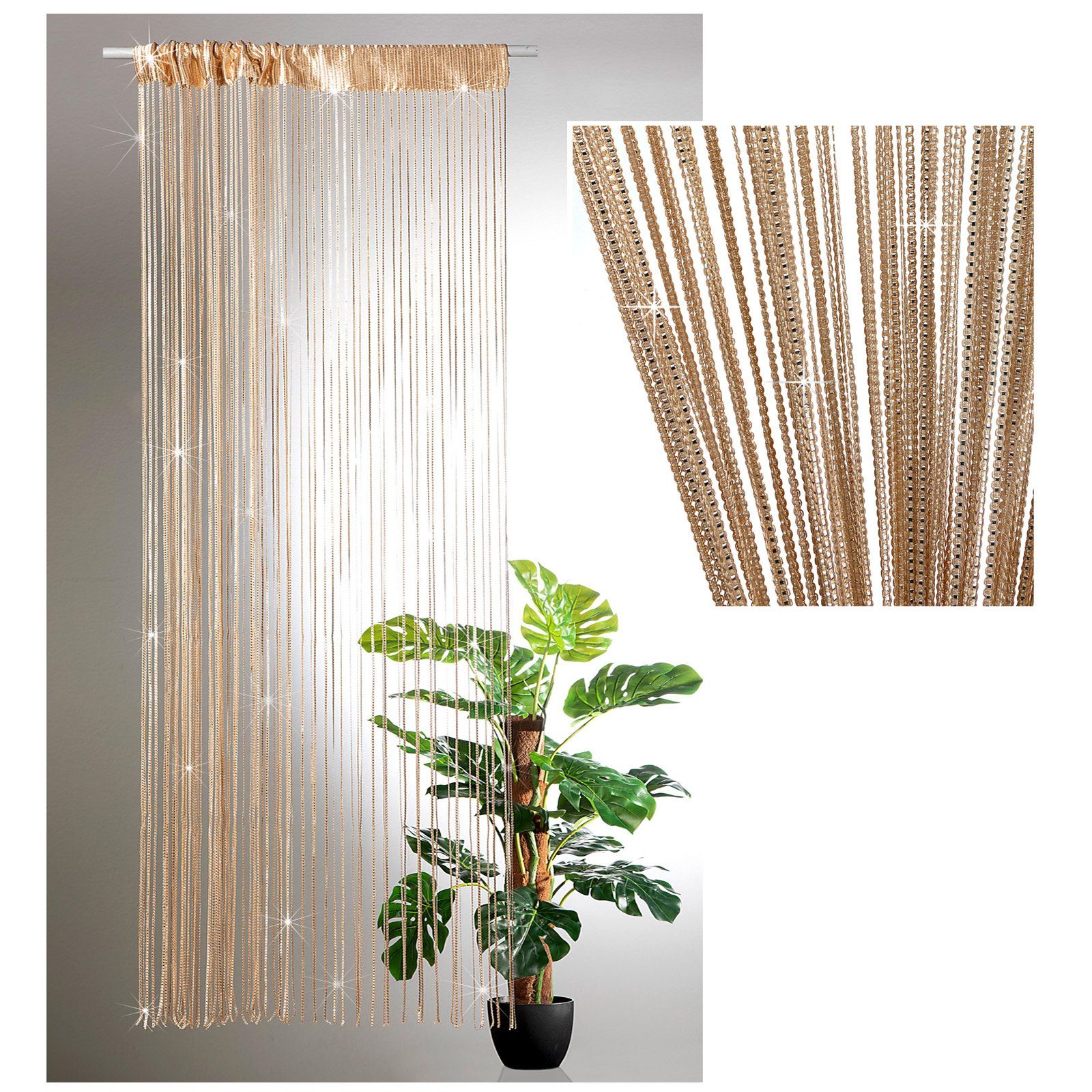 heimtexland Fadenvorhang Fadenstores Gold Glitzer Fadengardine Fensterdeko günstig online kaufen