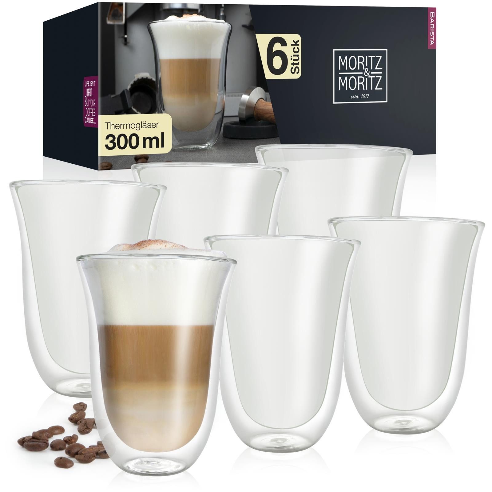 Moritz & Moritz Скло-Set Moritz & Moritz Barista Napoli 6 x 300 ml Doppelwand-Thermo-Gläser, Borosilikatglas, für Latte Macchiato