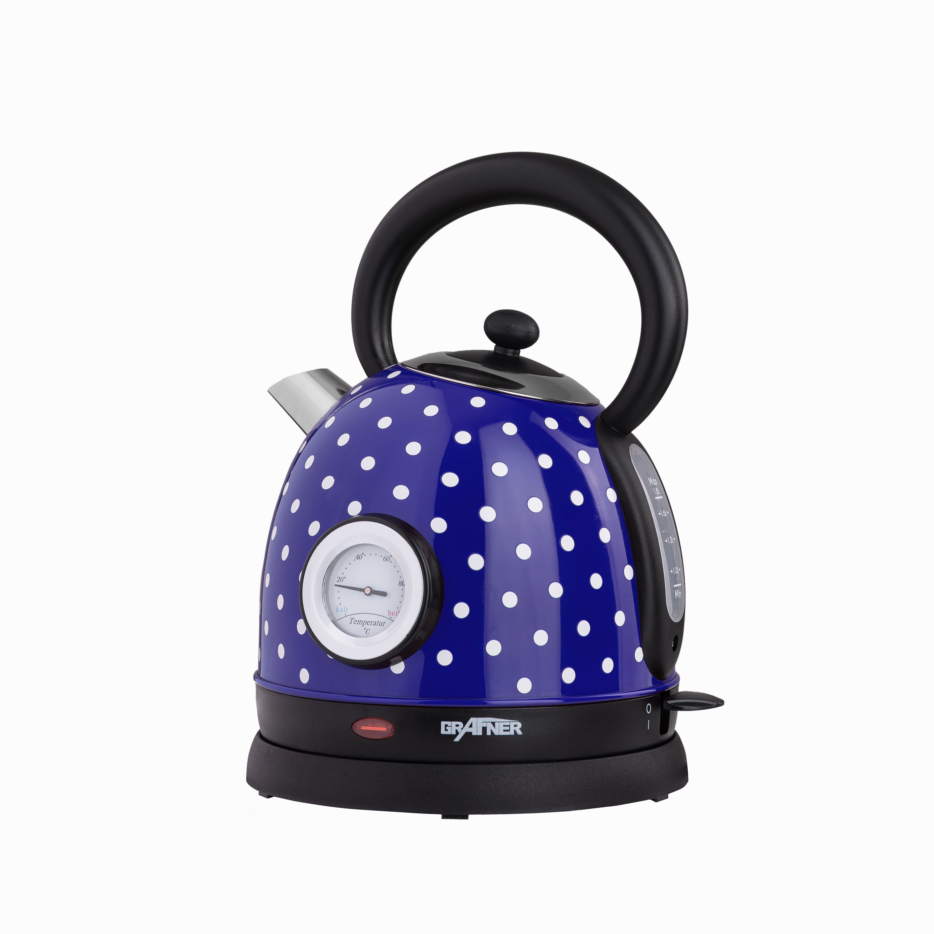 Grafner Wasserkocher Wasserkocher Retro 1,8L 2200 Watt mit Thermometer verschiedene Farben, 2200 W, Edelstahl, Retro-Design