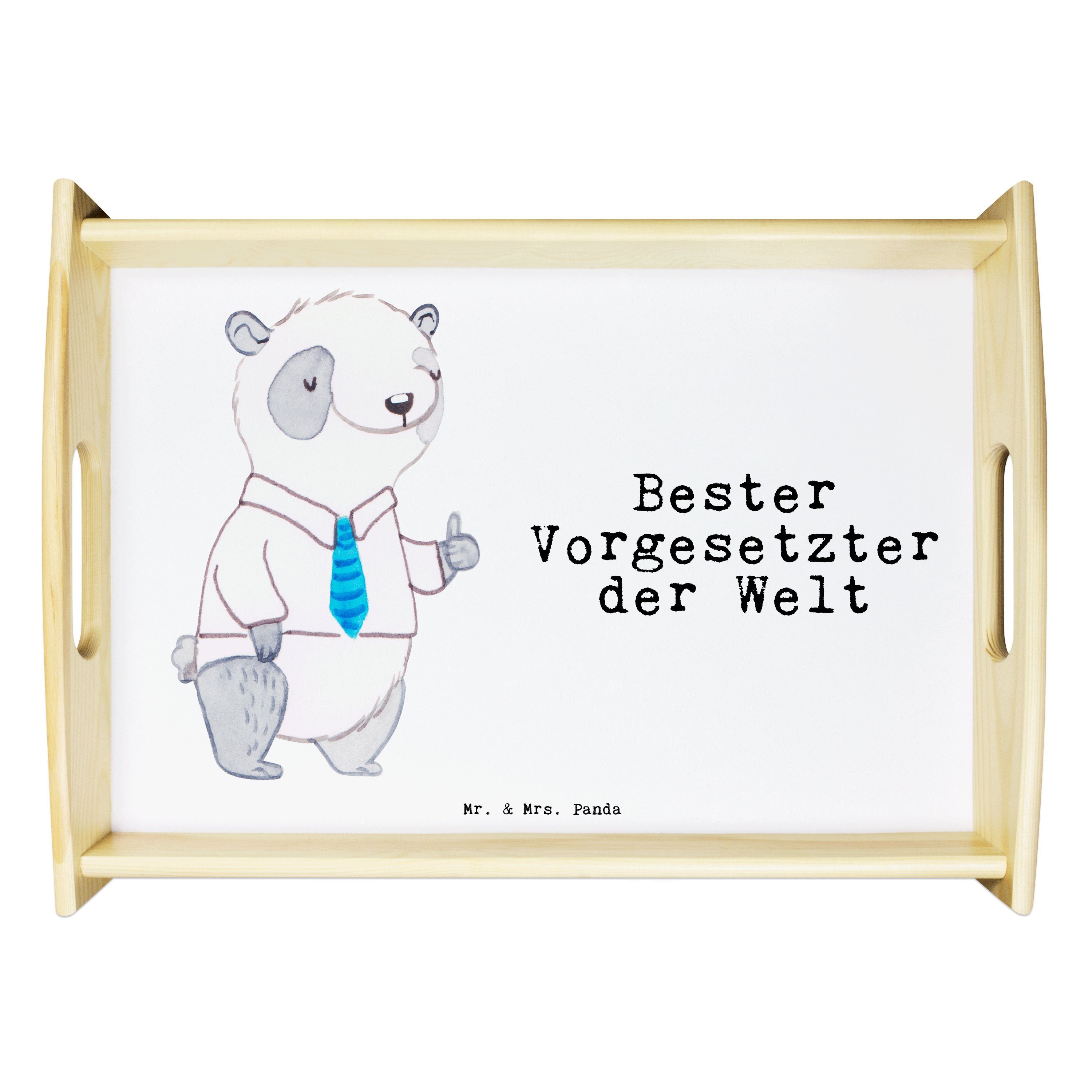 Panda & Geschenk, Panda Tablett Chef, Mr. der Küchentab, Echtholz - Welt Vorgesetzter Weiß Bester (1-tlg) - lasiert, Mrs.
