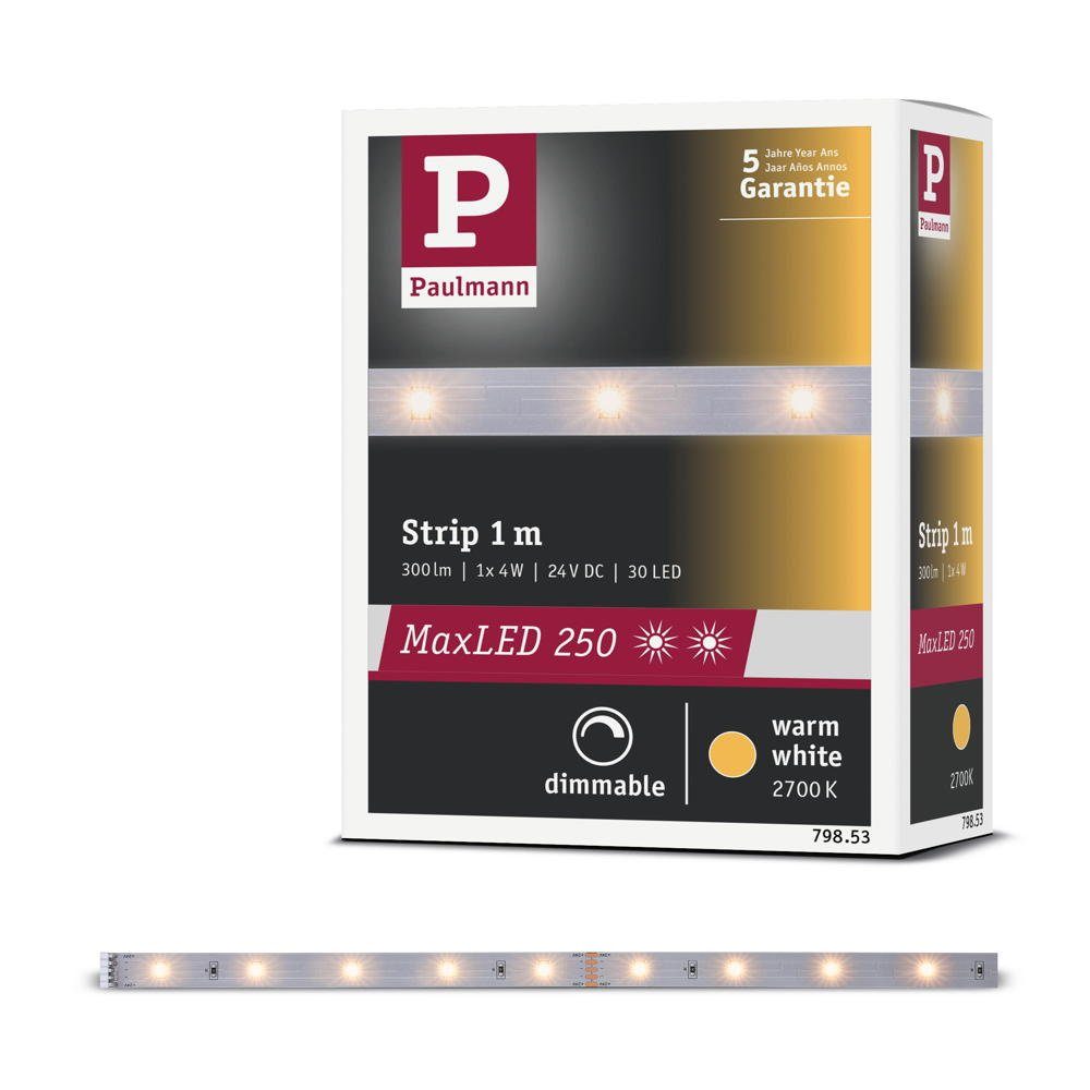 Strip 4W LED Silber Paulmann MaxLED LED 2700K in 1000mm, 300lm Streifen LED Erweiterung 1-flammig, Stripe