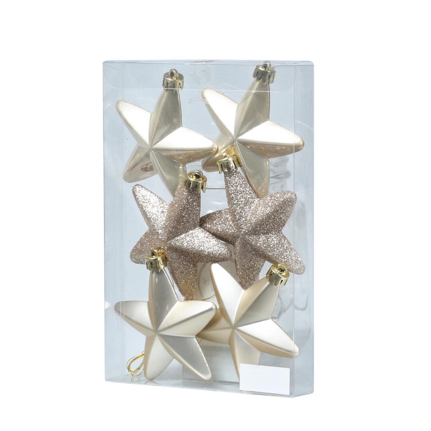 Christbaumschmuck Weihnachtsbaumschmuck Sterne bruchfest glänzend glitzernd creme 6St.