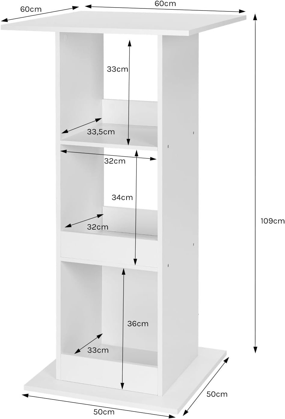 Woltu Bartisch (1-St), mit 3 Regalfächern, aus Holzwerkstoff