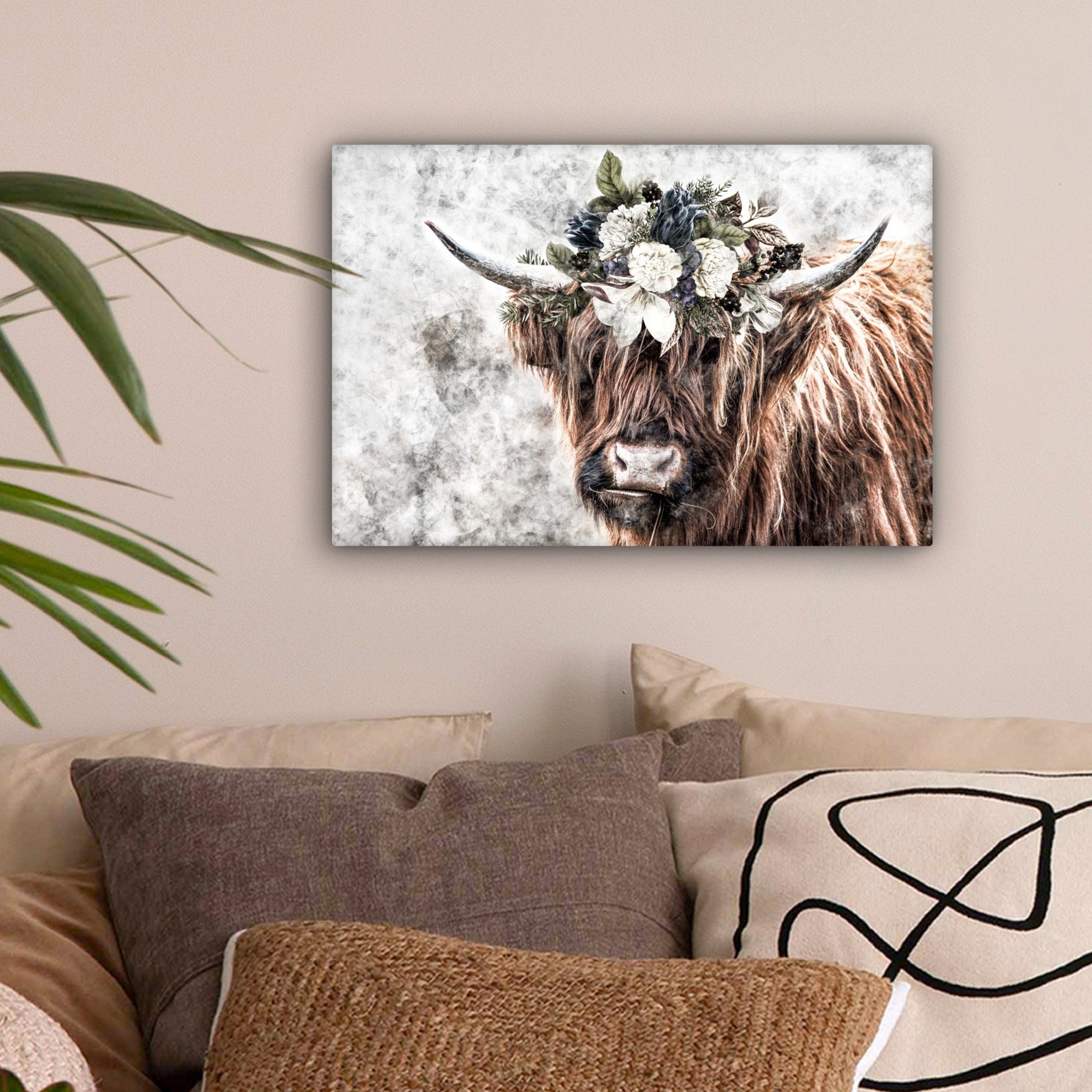 OneMillionCanvasses® Leinwandbild Schottischer Highlander - Rauch günstig online kaufen