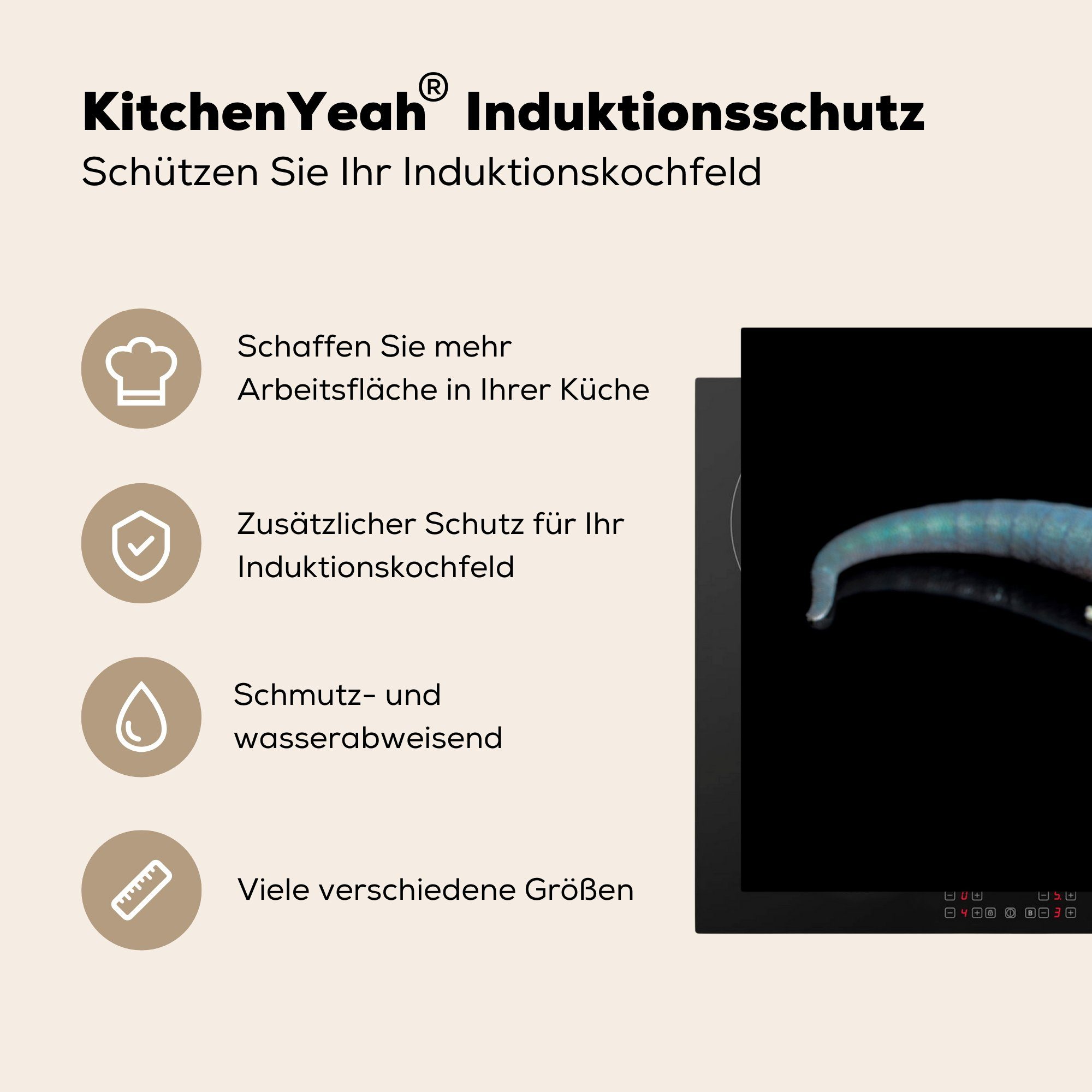 Blauer Hintergrund, Induktionskochfeld schwarzem tlg), Ceranfeldabdeckung die MuchoWow 81x52 cm, Gecko küche, (1 Herdblende-/Abdeckplatte für Vinyl, auf Schutz