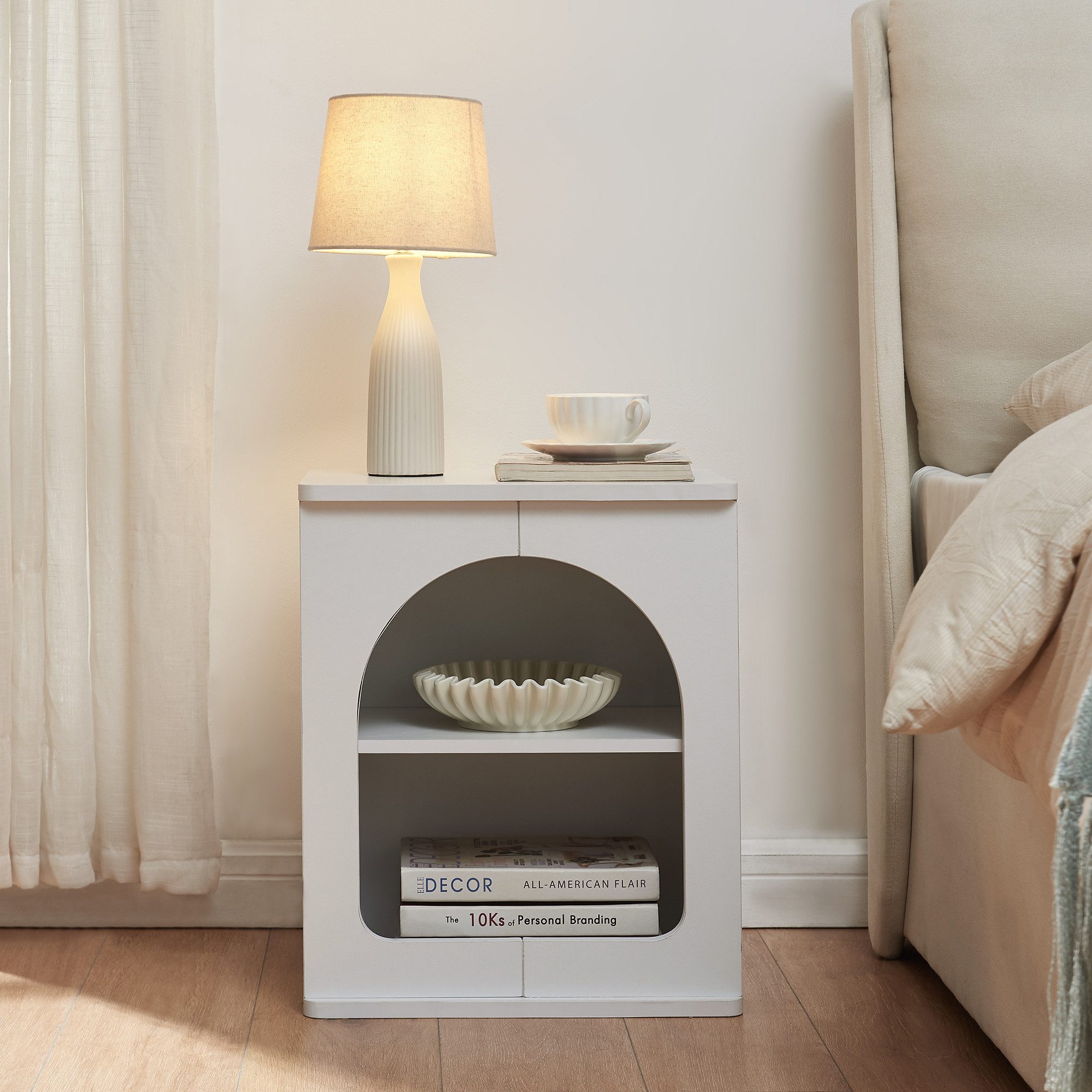 en.casa Nachttisch, »Trorhun« mit 2 offenen Fächern 48x40x30 cm Weiß günstig online kaufen