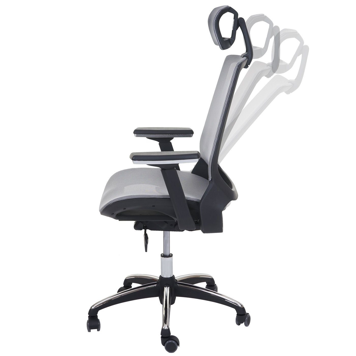 MCW Schreibtischstuhl MCW-A59, Höhenverstellbare Sitzfläche Kopfstütze, tiefenverstellbare grau