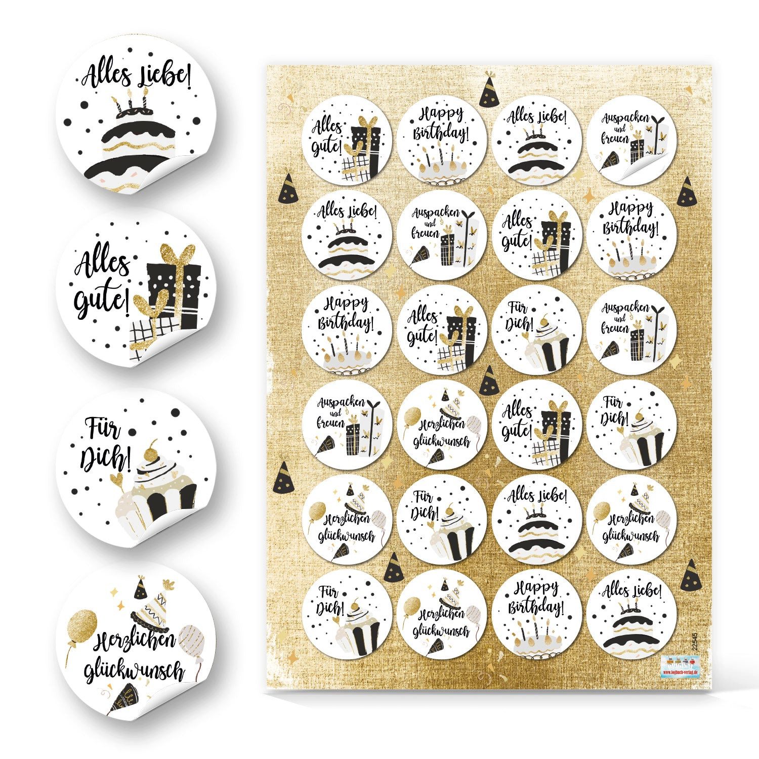 Logbuch-Verlag Dekofigur Geburtstagsaufkleber Glückwunsch schwarz weiß gold günstig online kaufen