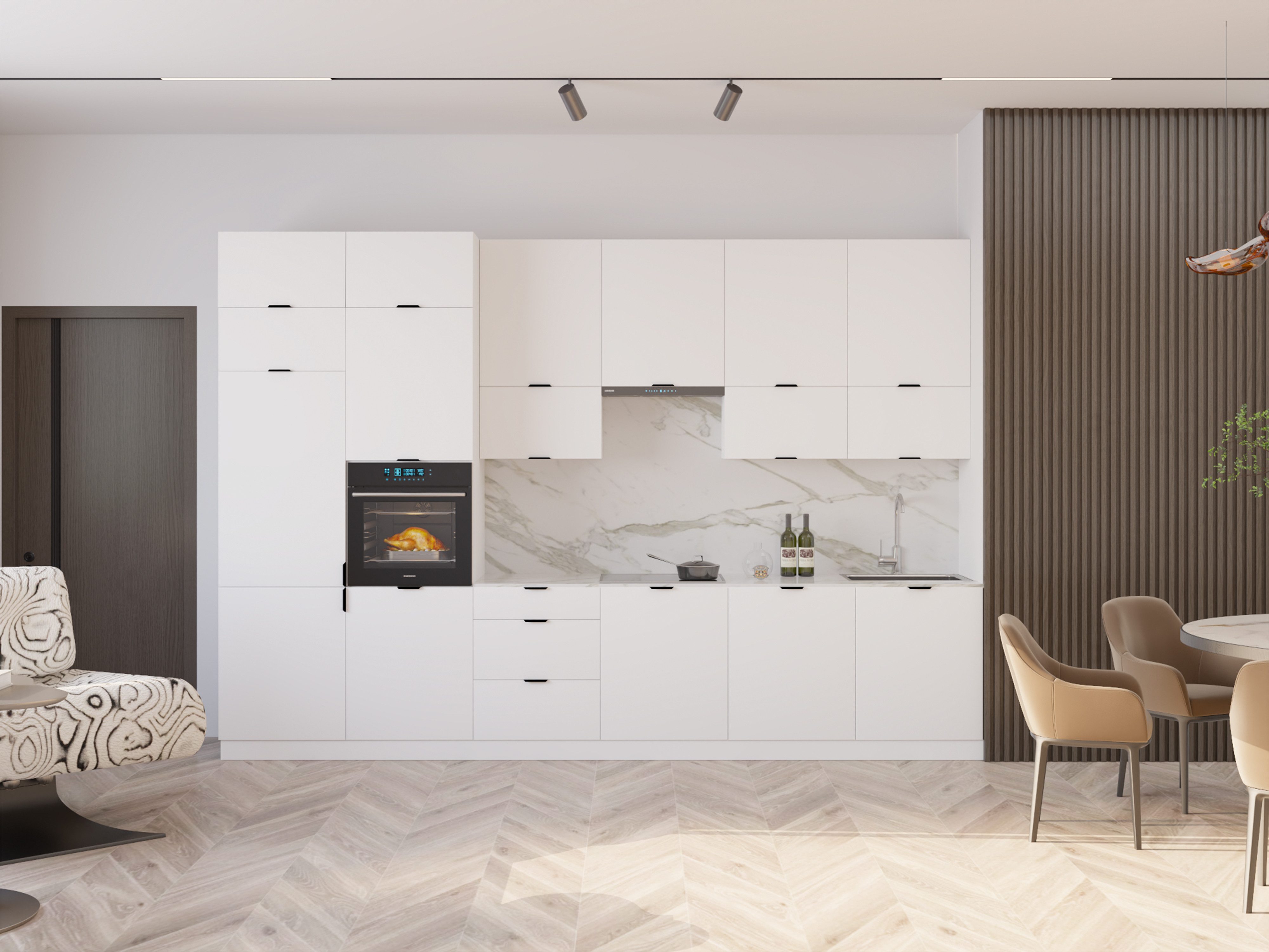ROYAL24_MARKT Küchenzeile – Lunara – 360 cm – Moderne küche ohne Arbeitsplatte & Elektrogeräte, (Set), Edle Stoffe - Schickes Design - Top Verarbeitung
