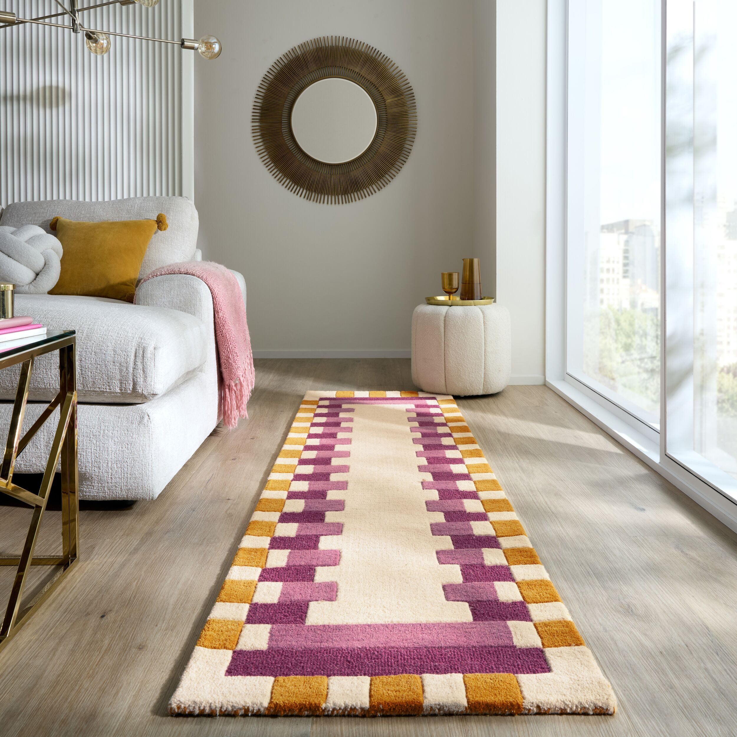 FLAIR RUGS Wollteppich Kai Wool Border, rechteckig, Höhe: 10 mm, Kai Wool Border Läufer Teppich