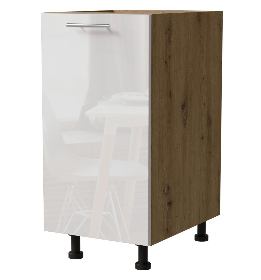 Feldmann-Wohnen Unterschrank Essen (D1D/40, 1-türig, 1 Einlegeboden, 1-St., moderne Optik, lackierte Fronten) 40x50x82cm Eiche Artisan - weiß Hochglanz (ES-D1D/40)