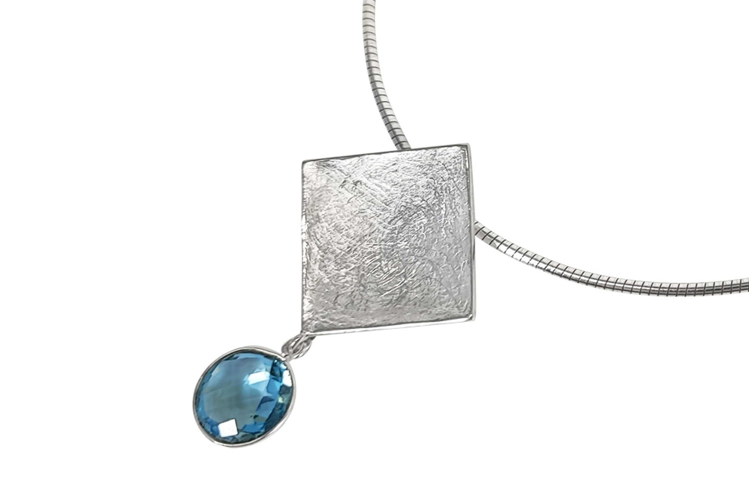 ALUNA Kettenanhänger Anhänger Silber 925 Carrée konkav mit Blautopas  Brioletschliff (1-tlg), in Swiss Blue 12 mm - Brioletschliff_ pa0354x1 | Kettenanhänger