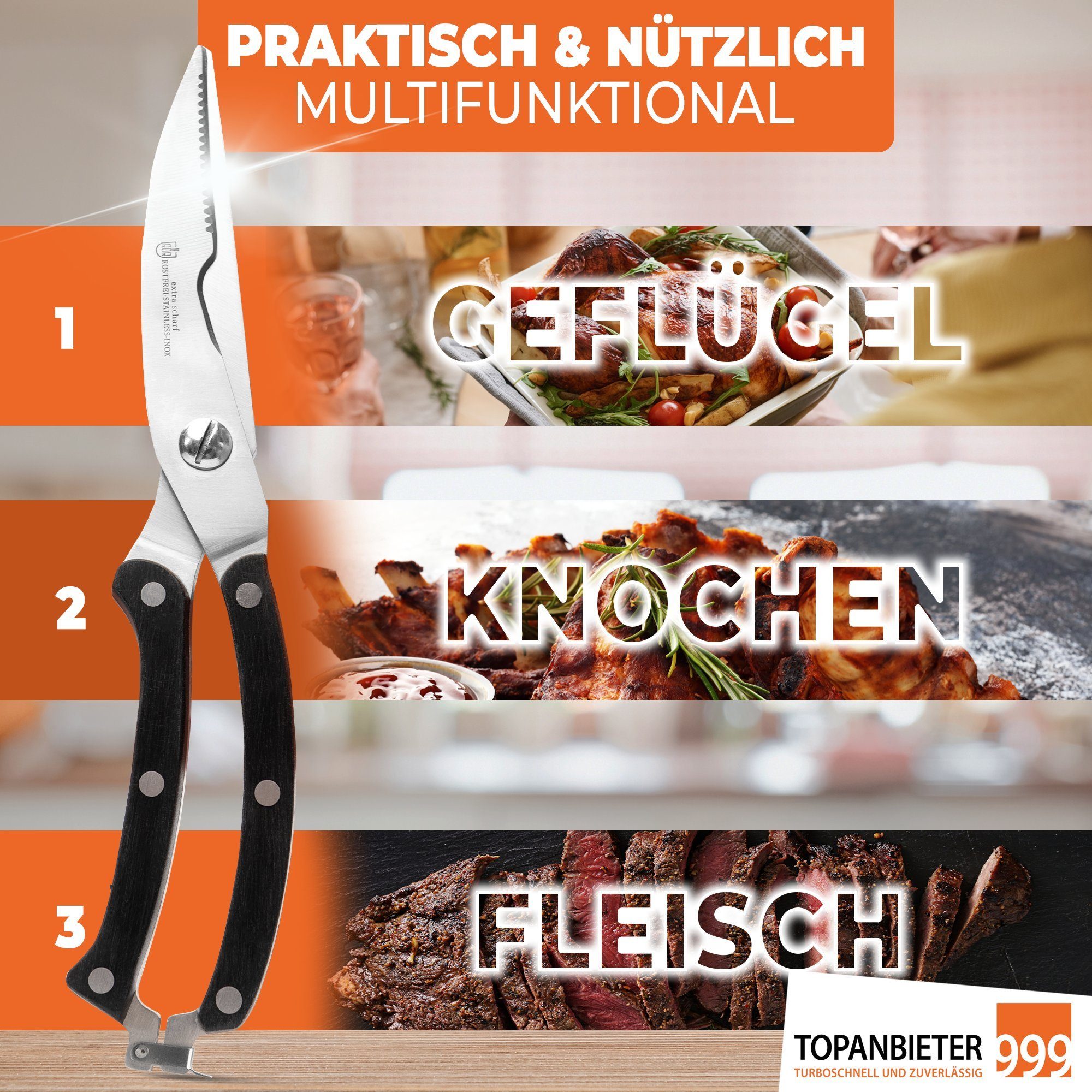 Topanbieter999 Universalschere Küchenschere Schere für Pizza, Geflügel und mehr