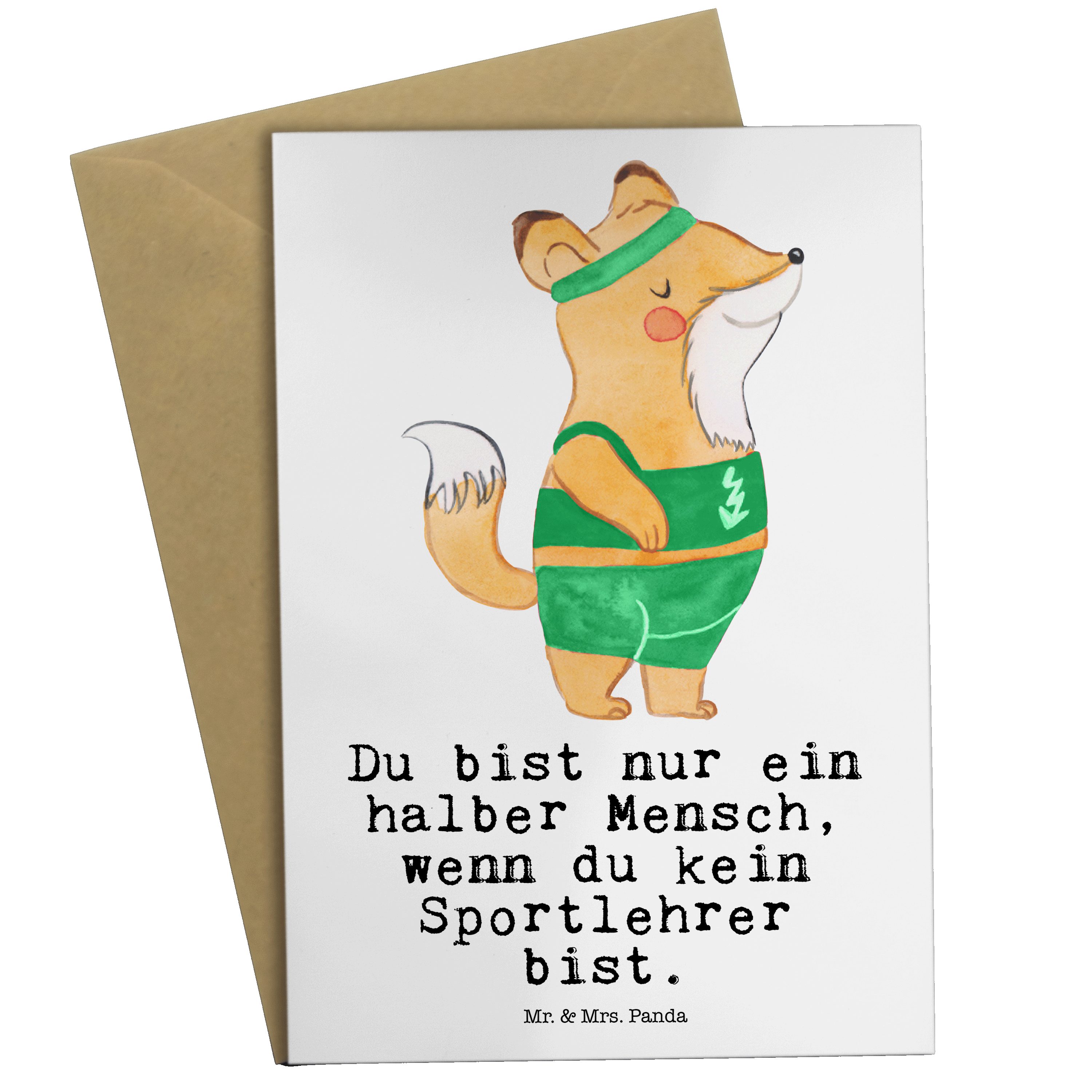 Mr. & Mrs. Panda Grußkarte Sportlehrer mit Herz - Weiß - Geschenk, Karte, Einladungskarte, Danke