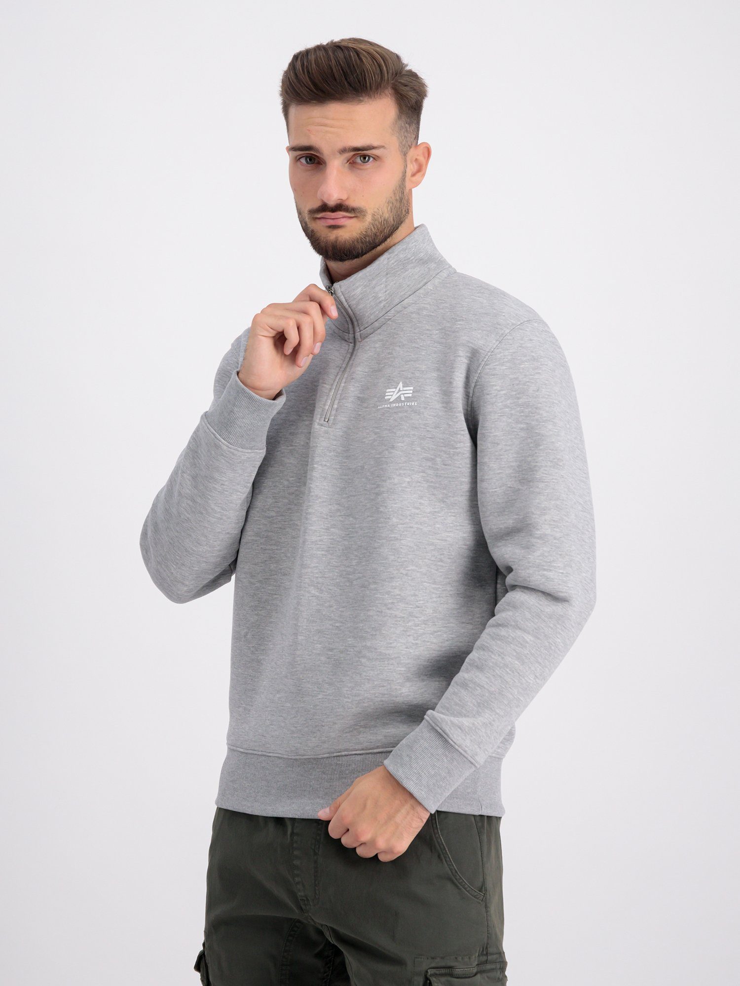 Men Zip grey Sweater Sweatshirts Alpha Industries Half heather SL - Alpha Industries Sweater