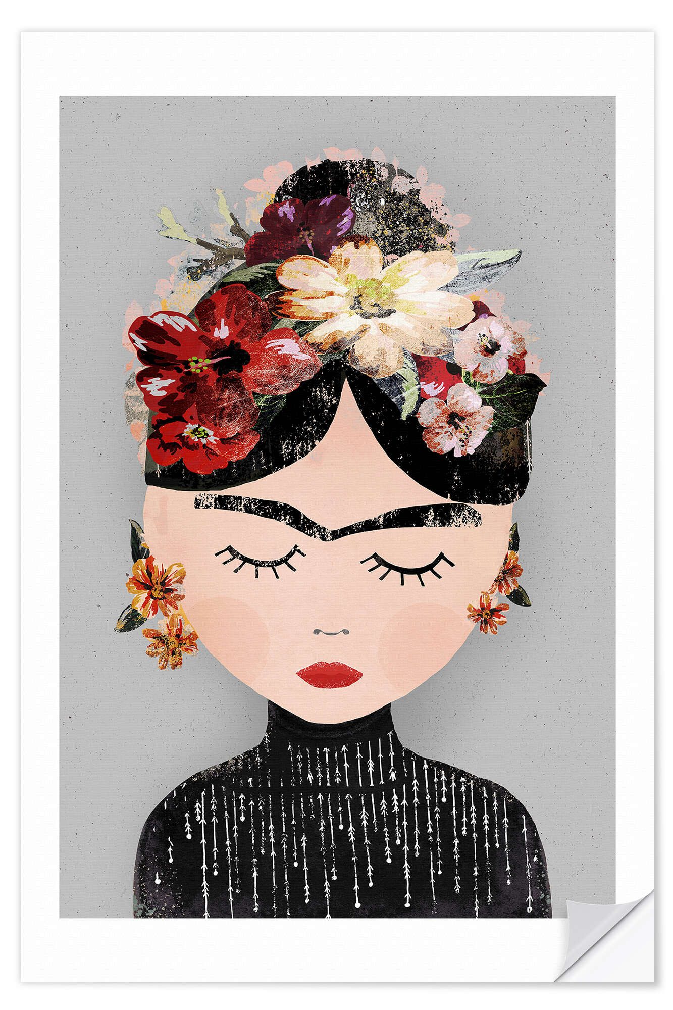 Posterlounge Wandfolie treechild, Frida mit Blumenkranz, Modern Illustration