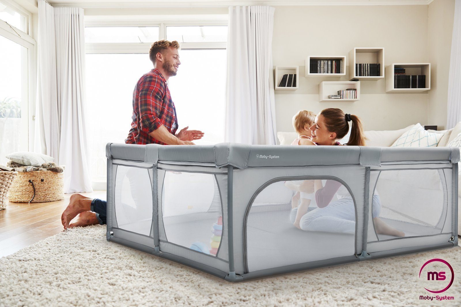 Moby-System Laufstall XXL Laufgitter für Babys – Sicherer Spielbereich - 200 cm x 160 cm