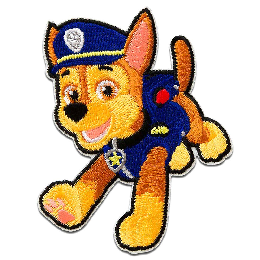 PAW PATROL Aufnäher Bügelbild, Aufbügler, Applikationen, Patches, Flicken, zum aufbügeln, Polyester, Chase - Größe: 7,2 x 5,6 cm