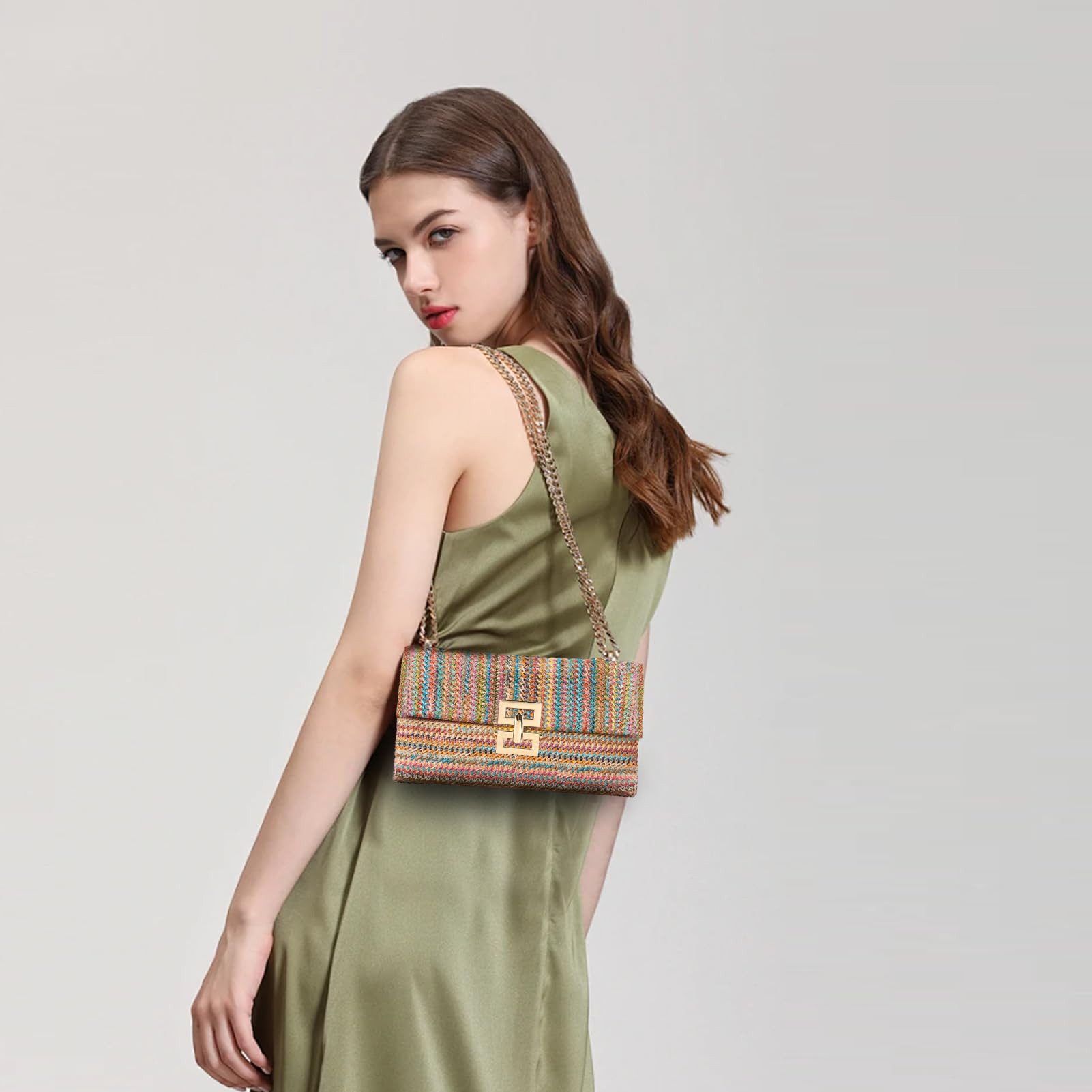 nsihing Umhängetasche Strohtasche Damen 2-in-1 Clutch & Umhängetasche Boho, Sommer Strand Tasche, Raffia, Leicht & Stilvoll – Bild 3 von 5