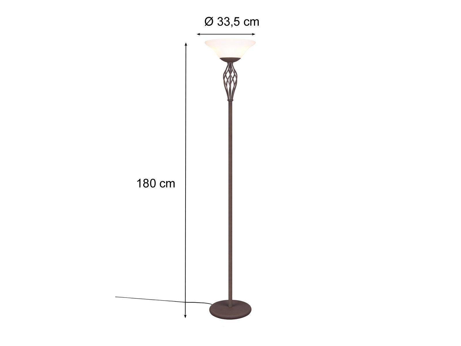 TRIO Leuchten LED Deckenfluter, Dimmfunktion, LED wechselbar, Warmweiß, Stehlampe im Landhaus-stil mit Glas Lampenschirm, Rostoptik, H: 180cm