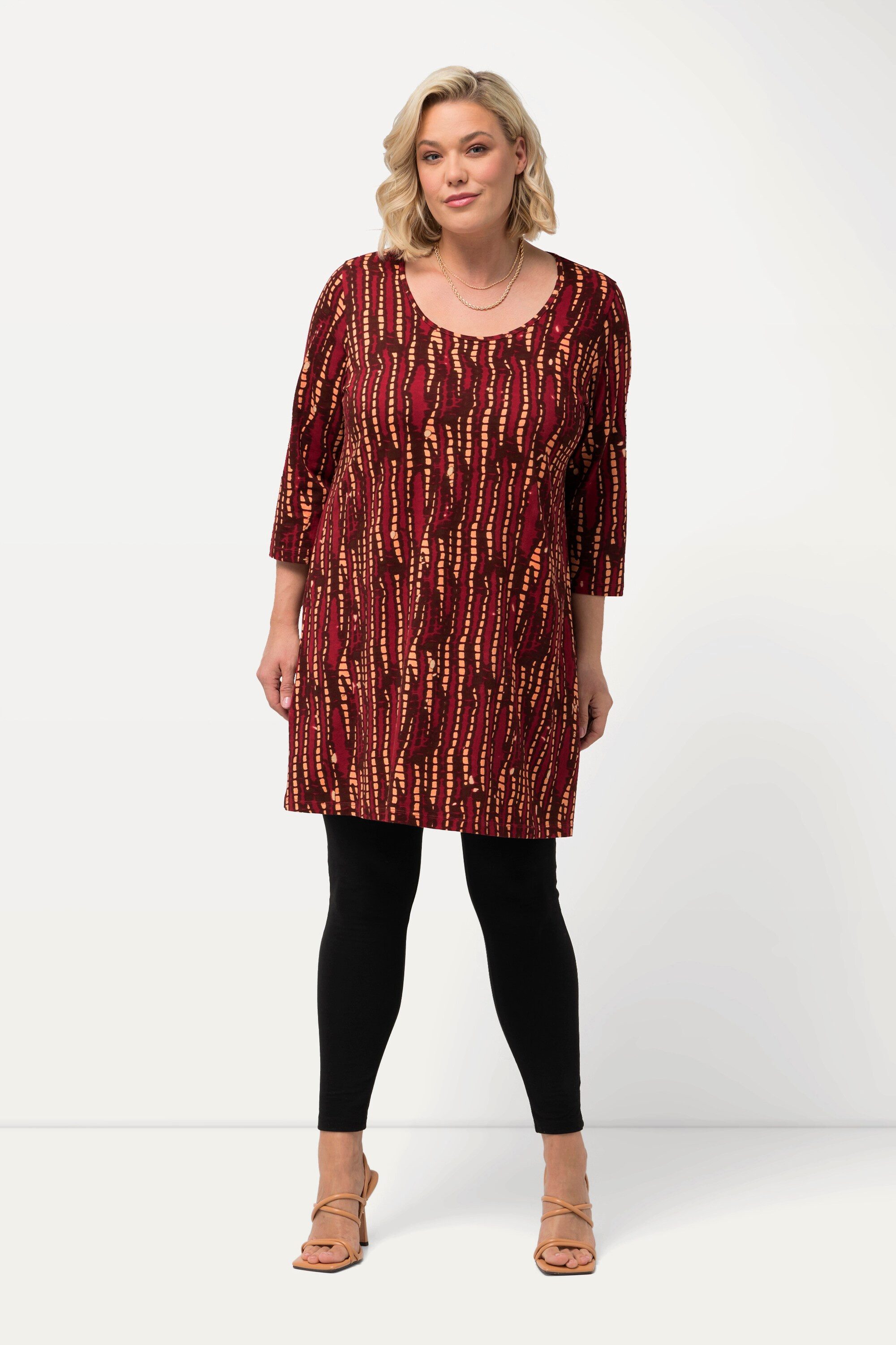 Ulla Popken Longshirt Longshirt Batikmuster Rundhals 3/4-Arm günstig online kaufen