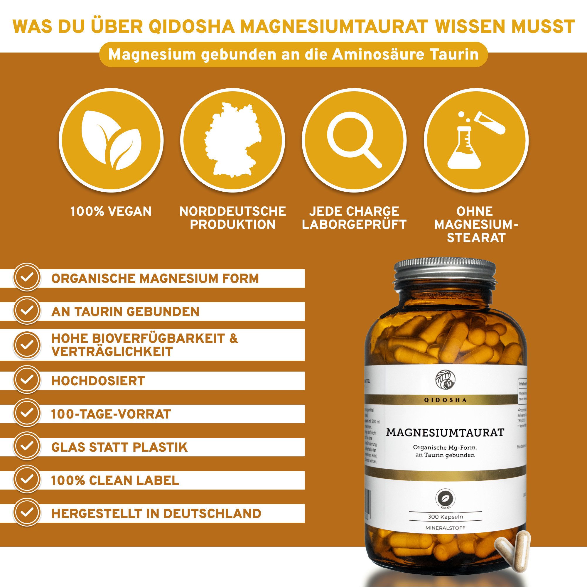 QIDOSHA Magnesium-Taurat Kapseln Hartkapsel, 1 er 300 St., 291 g, Magnesium-Taurat