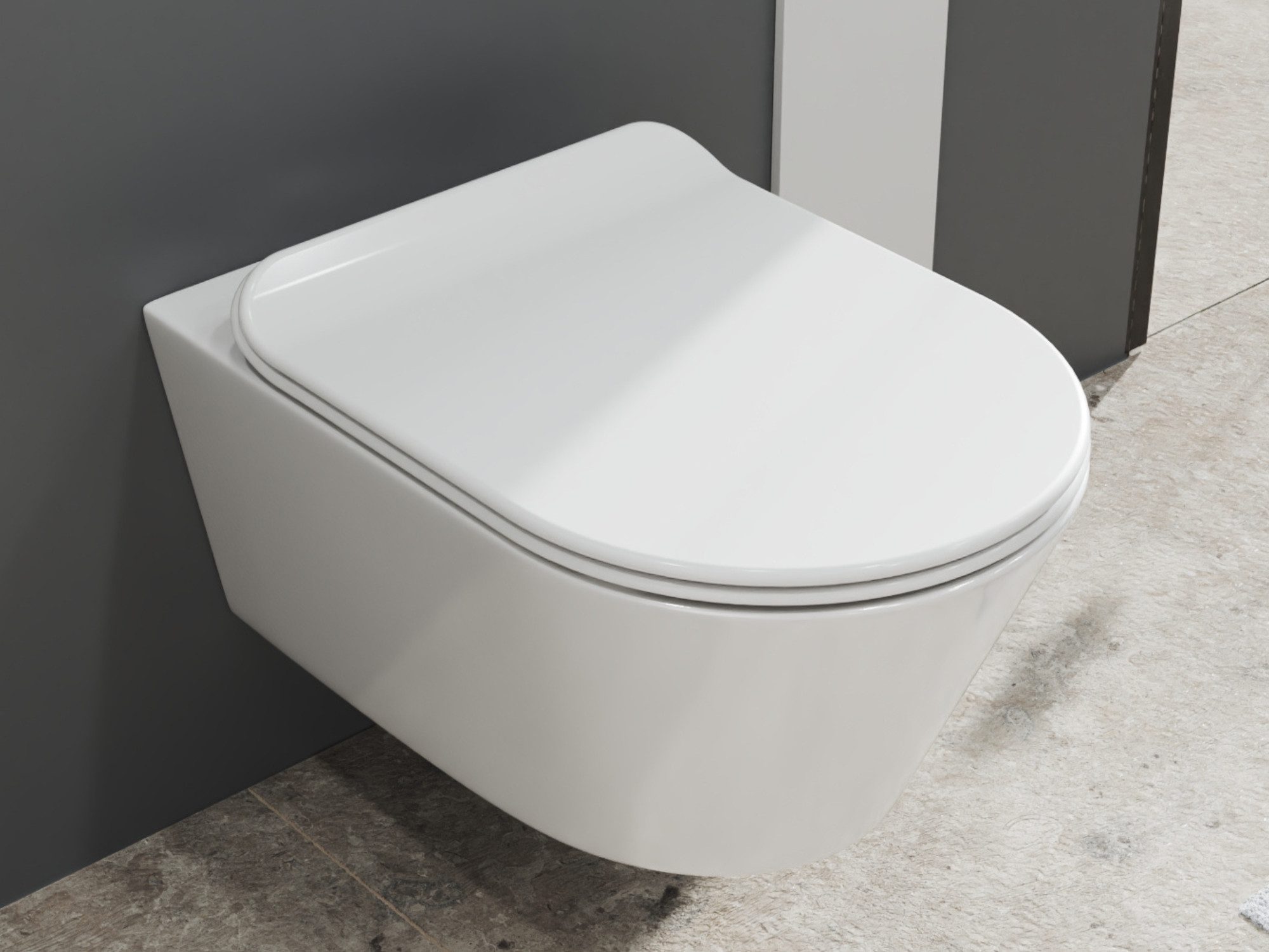 SSWW Tiefspül-WC spülrandlose Toilette mit WC-Sitz weiß Wand-WC Tiefspüler, wandhängend, Abgang waagerecht, Sanitärkeramik