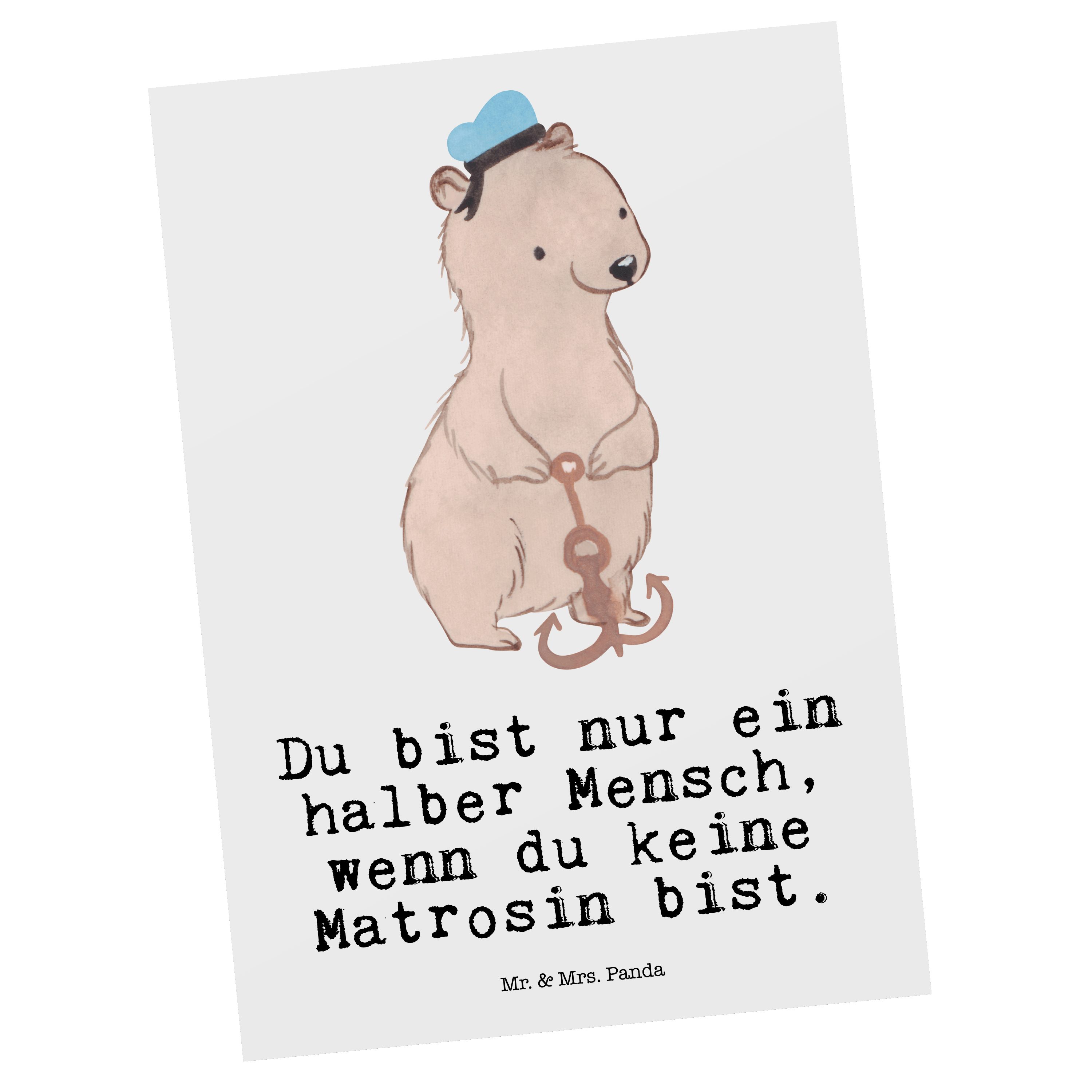 Mr. & Mrs. Panda Postkarte Matrosin mit Herz - Weiß - Geschenk, Geschenkkarte, Seeleute, Jubiläu