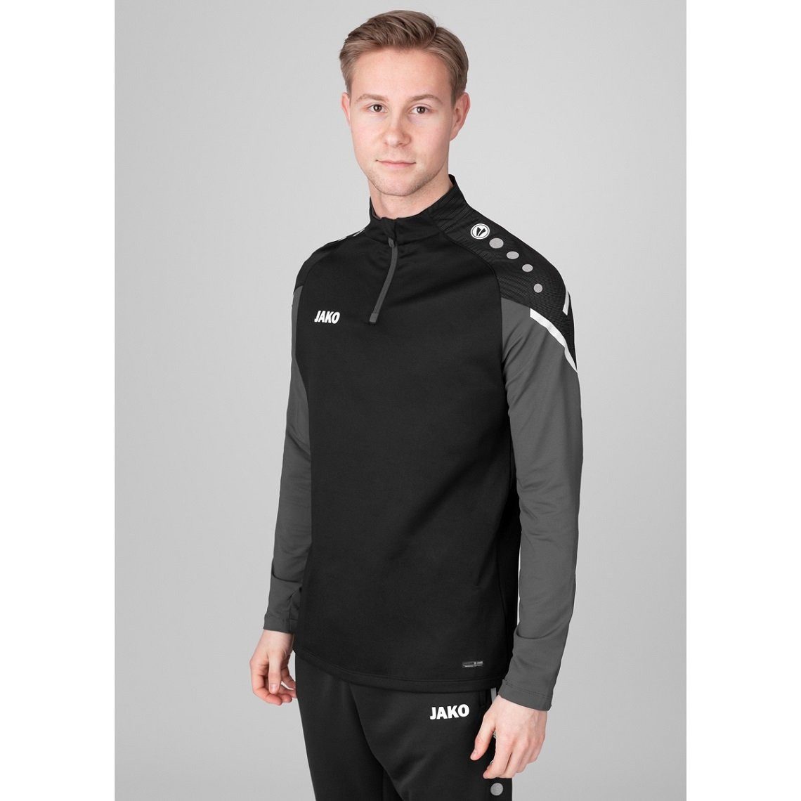 Jako Langarmshirt Ziptop Performance (Polyester-Stretch-Fleece) schwarz/ant günstig online kaufen