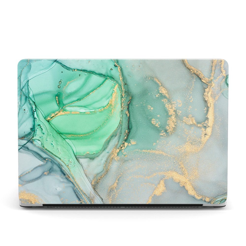 FroShop Laptop-Hülle Schutzhülle für Apple MacBook Air 15 (2025-2023) M4 M3 M2 2-Teilig Schutzcover Hartcase Schutz Cover Etui Tasche, Hülle Modell A3114 / A2941 / A3241 - Grün/Grau Marmor