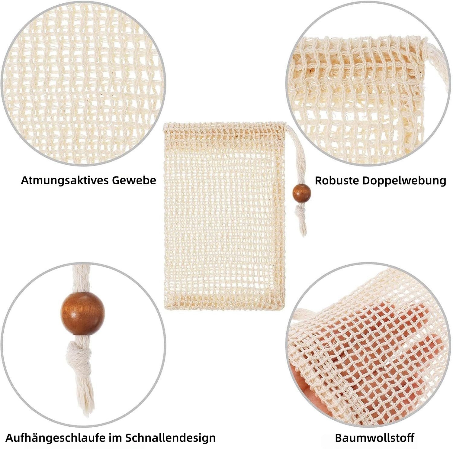 FOUORTUNATE-BEE Seifenhalter 6er Set Seifensäckchen zum Aufschäumen und Aufbewahren, 6-St., Seifenbeutel 6er Pack für Seife und reichhaltigen Schaum – Bild 3 von 5